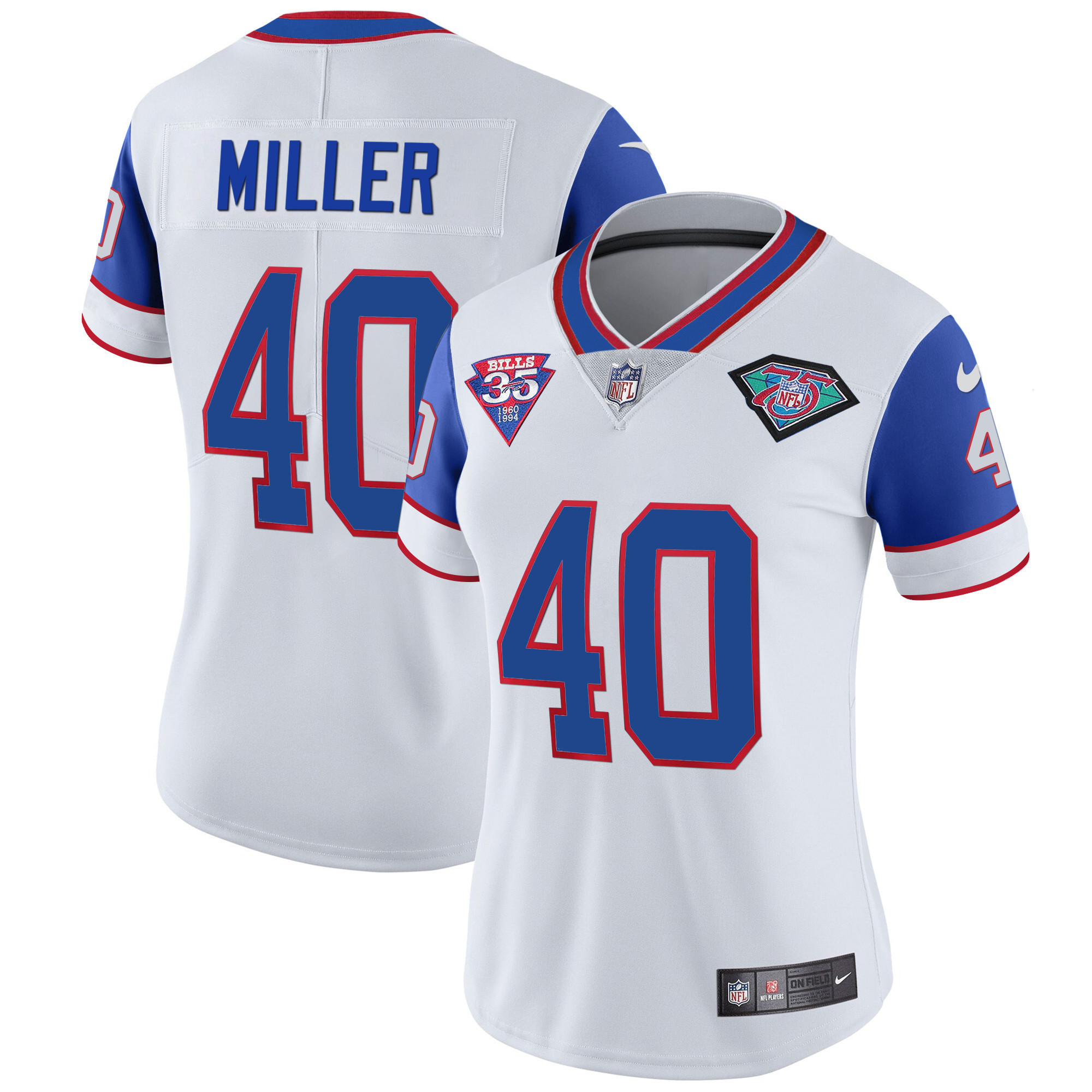 Von Miller Women's Buffalo Bills 1994 Throwback Vapor Royal Sleeves Jersey - All Stitched 