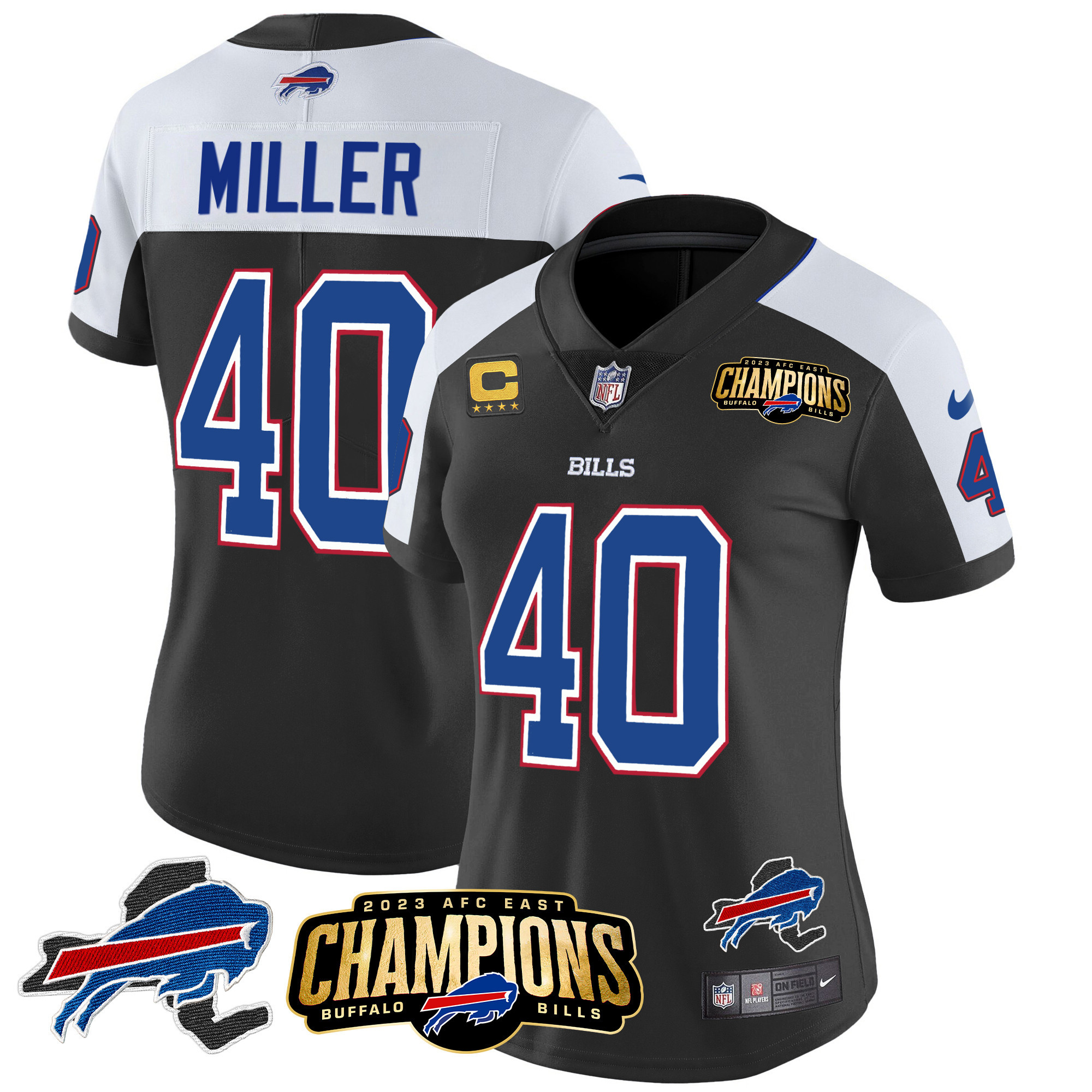 Von Miller Women's Buffalo Bills 2023 AFC East Champions Patch Gold Vapor Black Alternate Jersey - All Stitched 