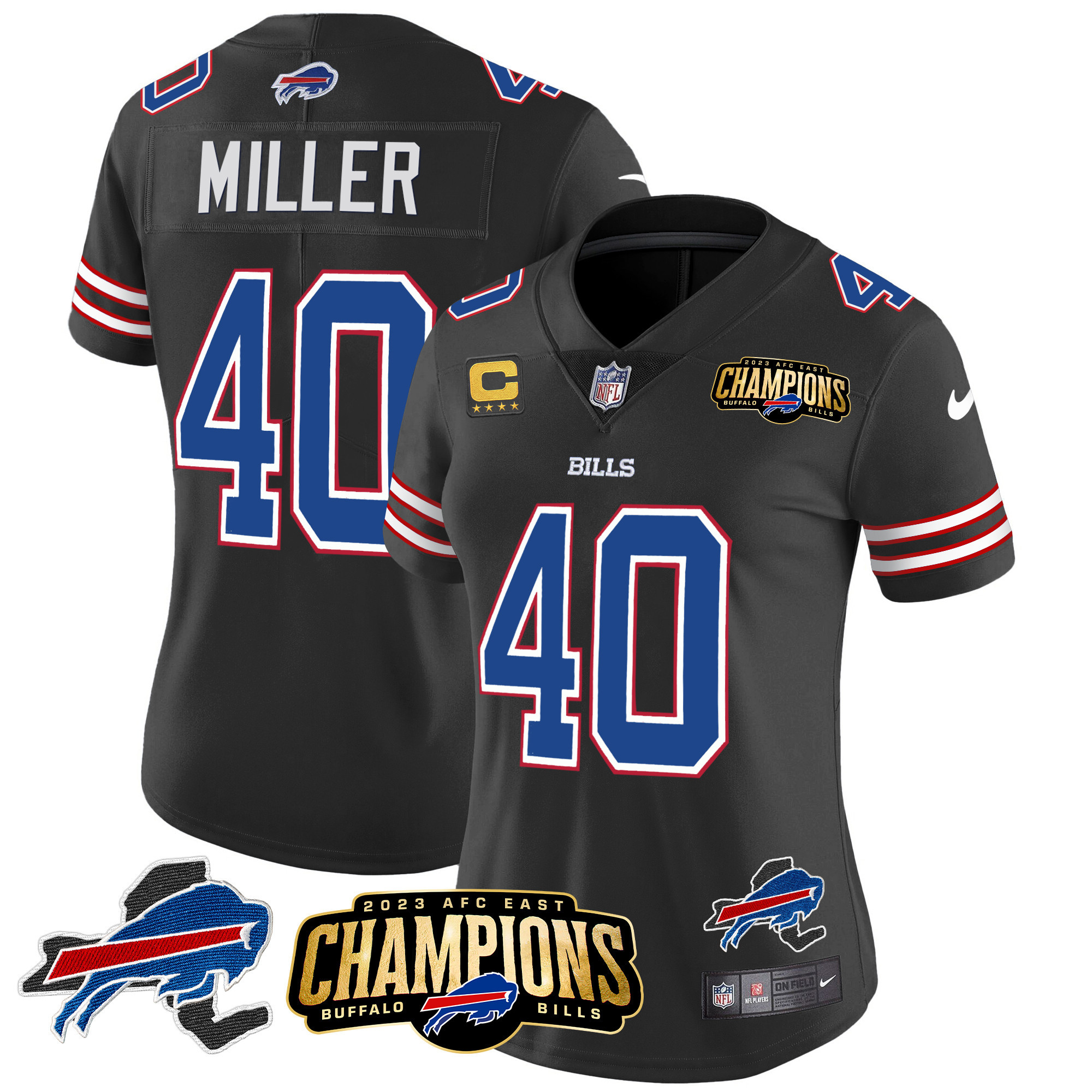 Von Miller Women's Buffalo Bills 2023 AFC East Champions Patch Gold Vapor Black Jersey - All Stitched 