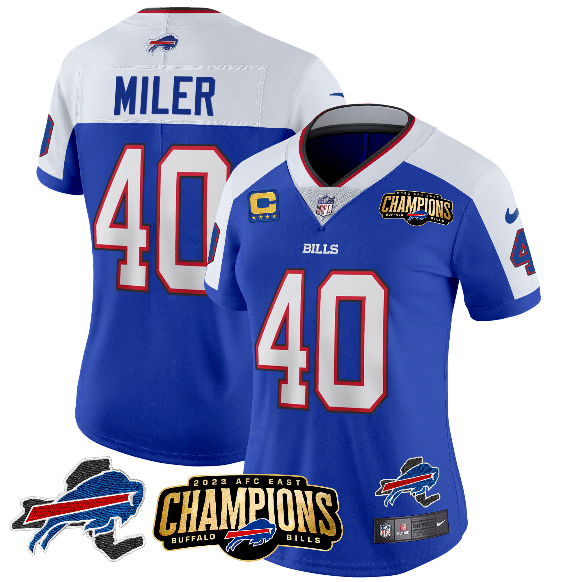 Von Miller Women's Buffalo Bills 2023 AFC East Champions Patch Gold Vapor Royal Alternate Jersey - All Stitched 