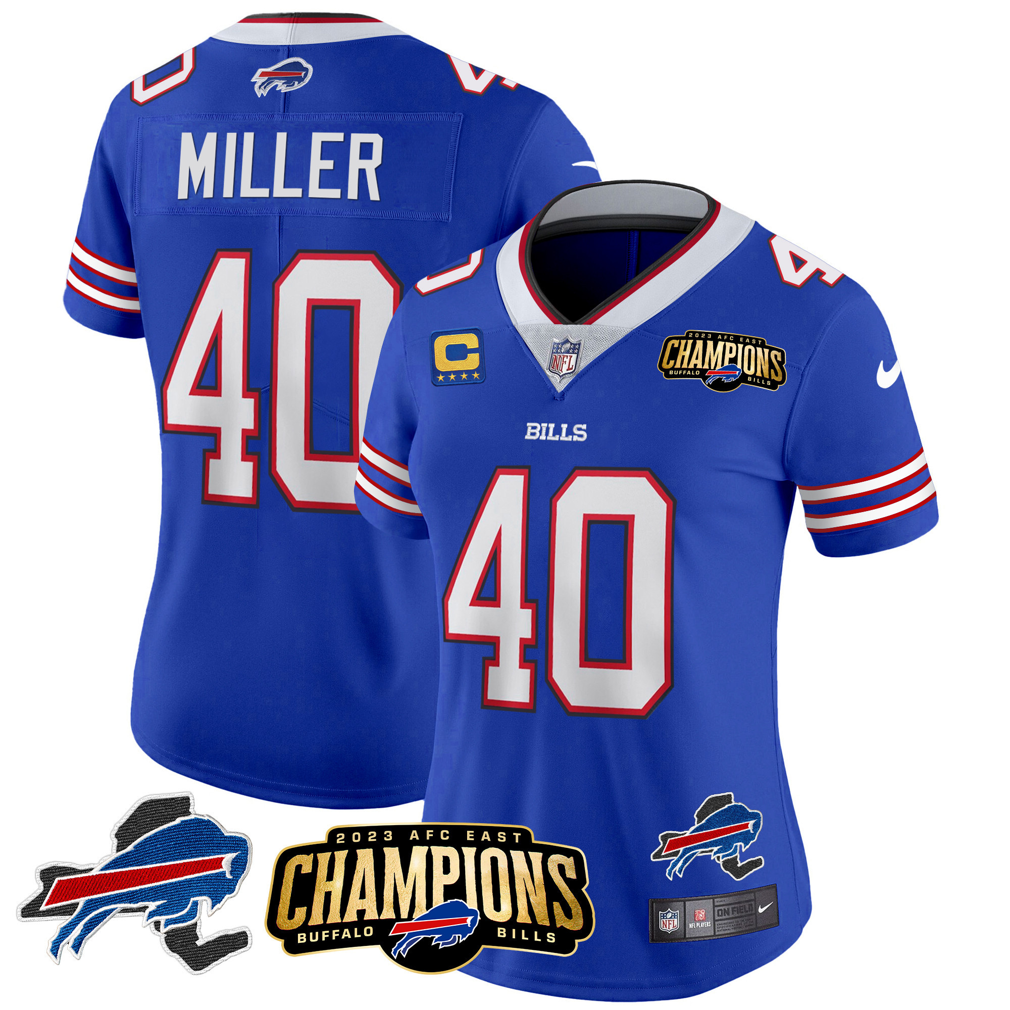 Von Miller Women's Buffalo Bills 2023 AFC East Champions Patch Gold Vapor Royal Jersey - All Stitched 