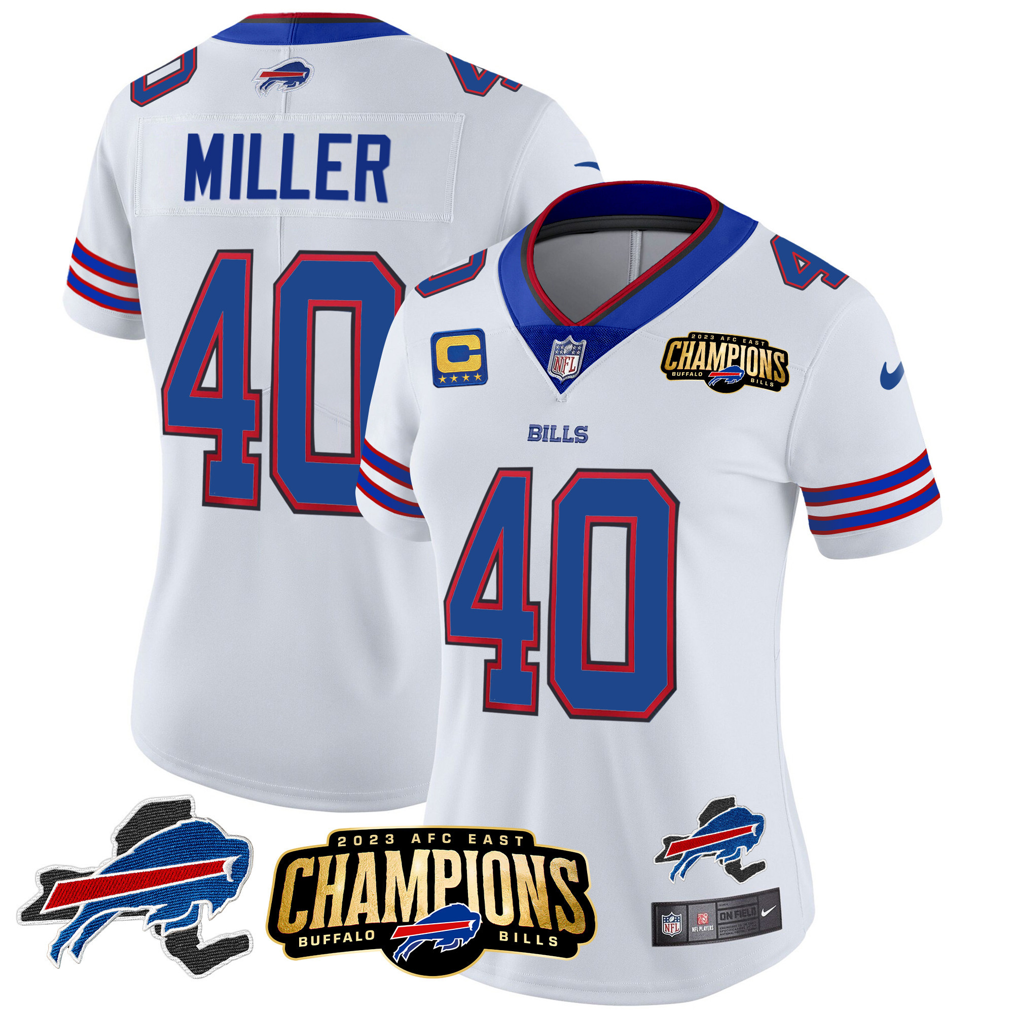 Von Miller Women's Buffalo Bills 2023 AFC East Champions Patch Gold Vapor White Jersey - All Stitched 
