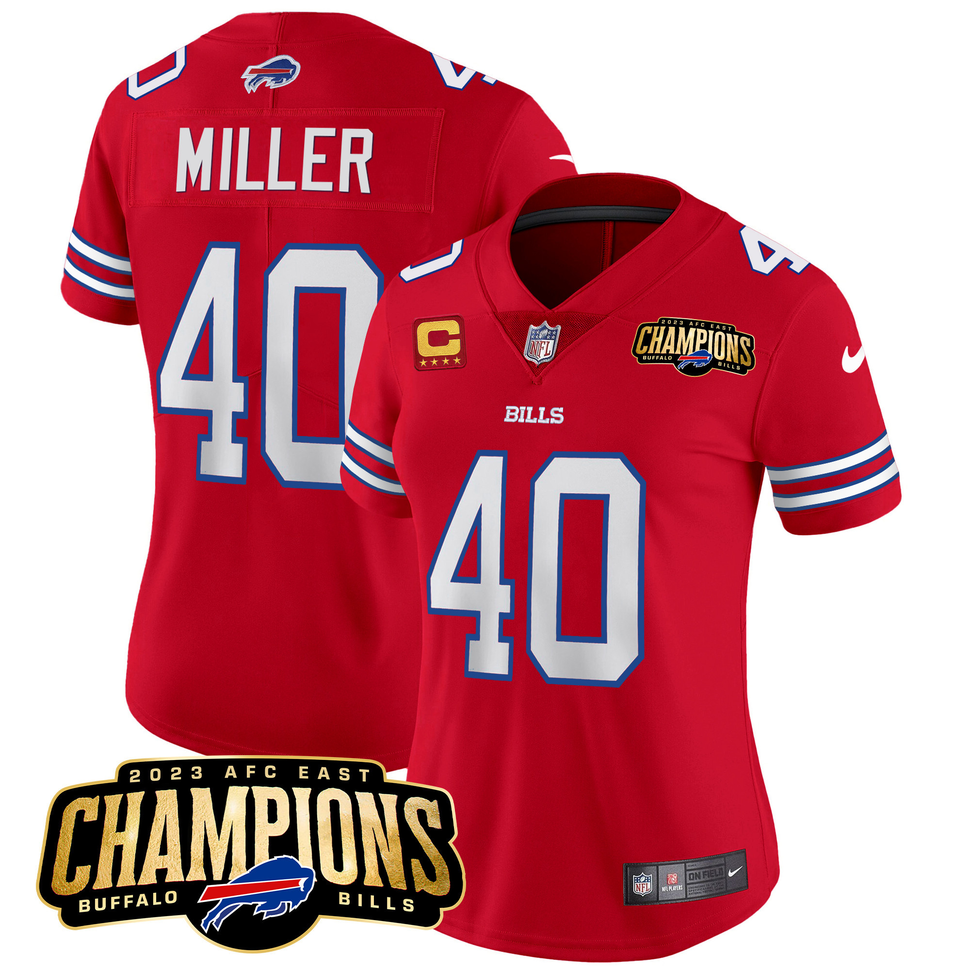 Von Miller Women's Buffalo Bills 2023 AFC East Champions Patch Vapor Red Jersey - All Stitched 