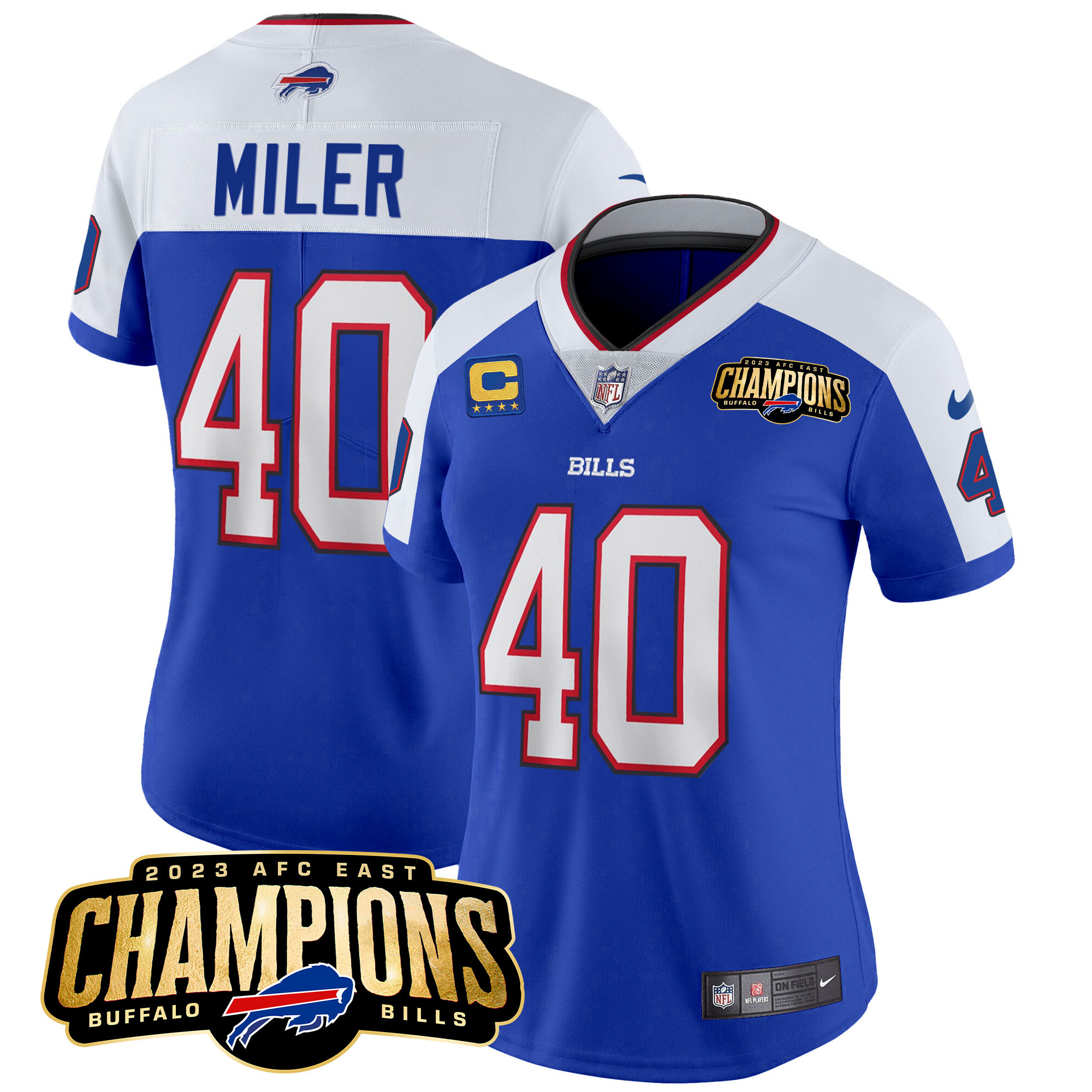 Von Miller Women's Buffalo Bills 2023 AFC East Champions Patch Vapor Royal Alternate Jersey - All Stitched 