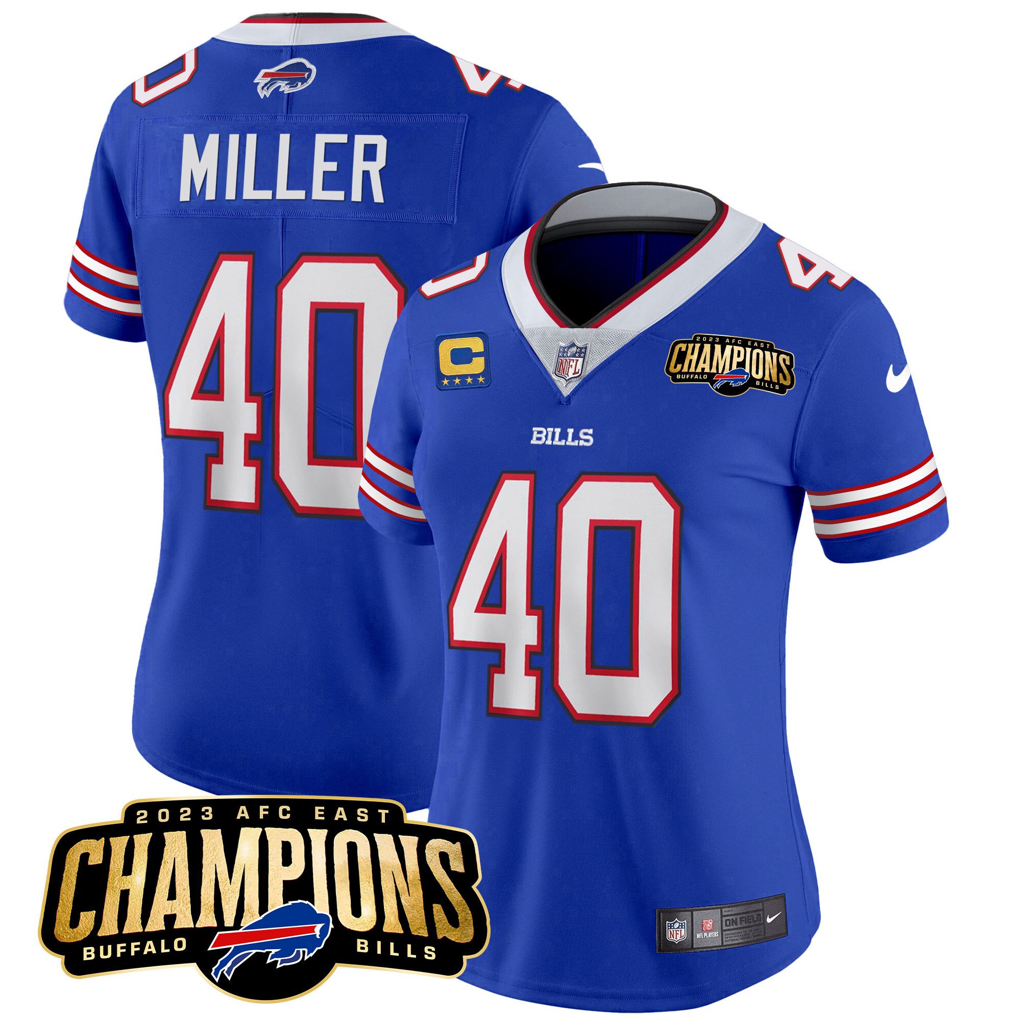Von Miller Women's Buffalo Bills 2023 AFC East Champions Patch Vapor Royal Jersey - All Stitched 