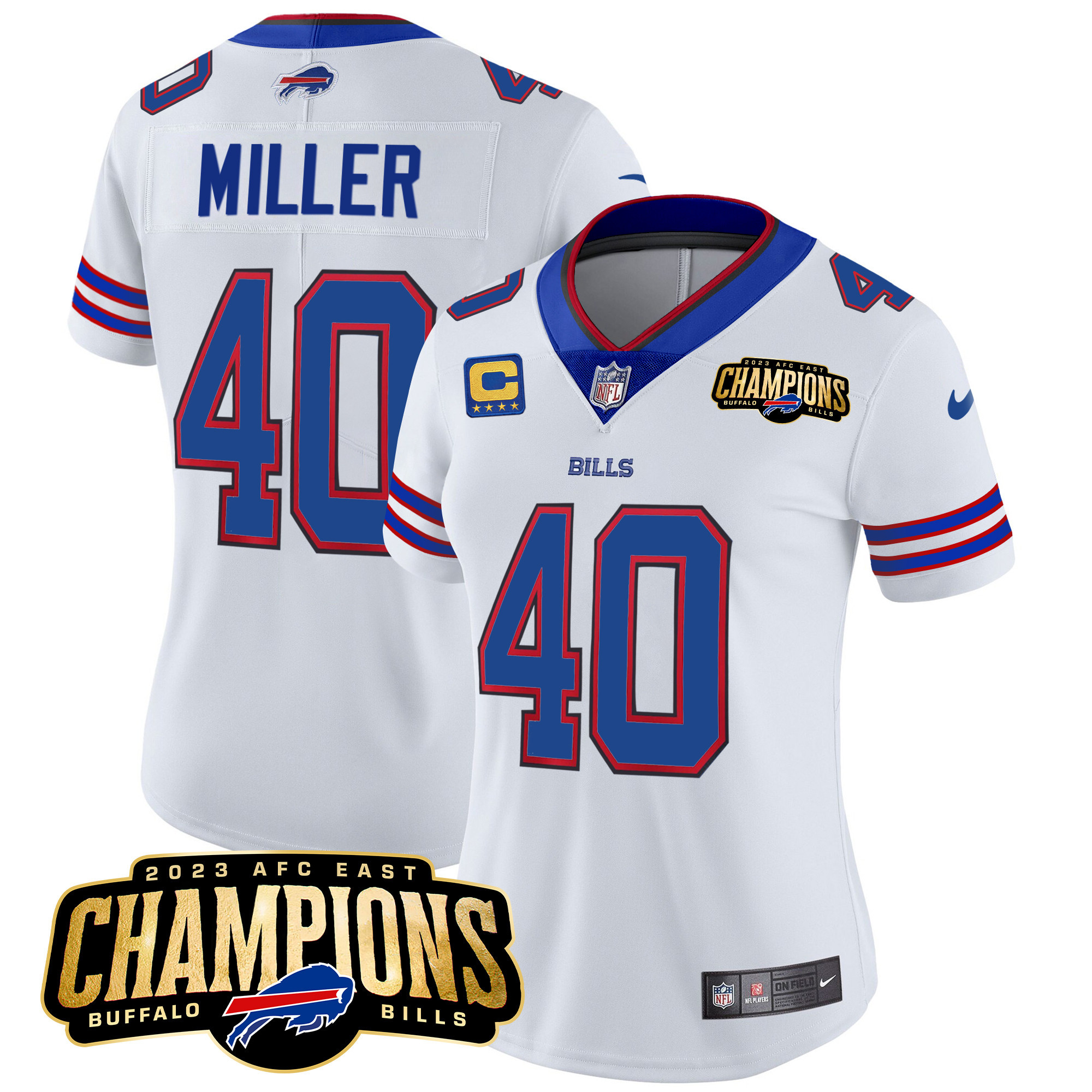 Von Miller Women's Buffalo Bills 2023 AFC East Champions Patch Vapor White Jersey - All Stitched 