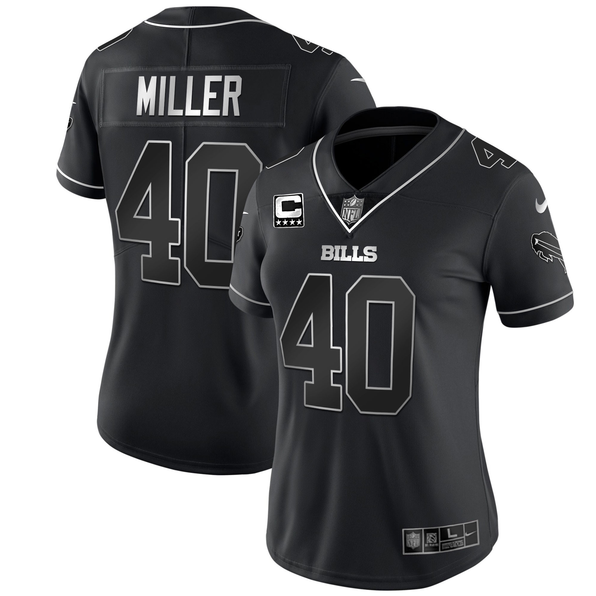 Von Miller Women's Buffalo Bills White Gold & Black Gold Black Silver Jersey - All Stitched 