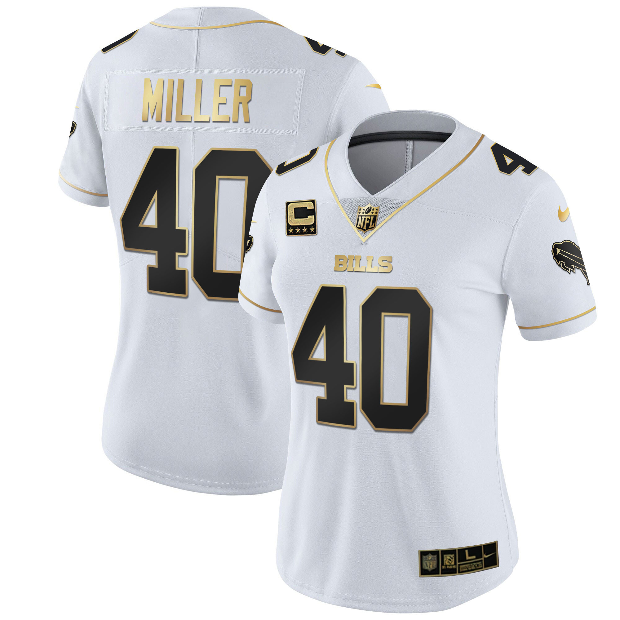Von Miller Women's Buffalo Bills White Gold & Black Gold White Gold Jersey - All Stitched 