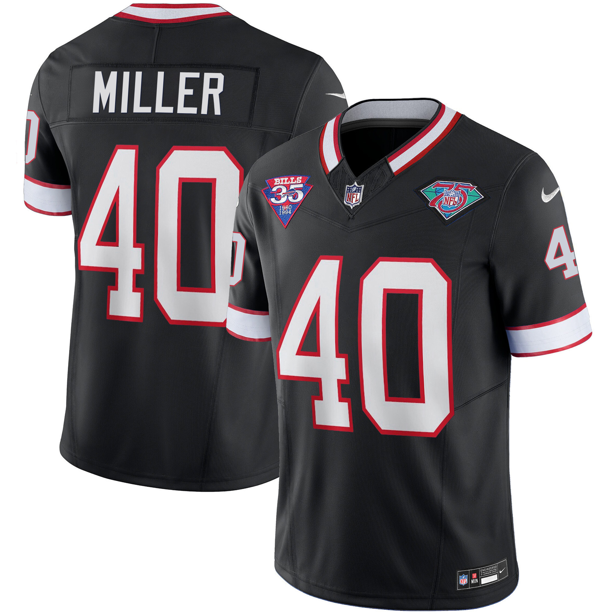 Von Miller Youth's Buffalo Bills 1994 Throwback Vapor Black Jersey - All Stitched 