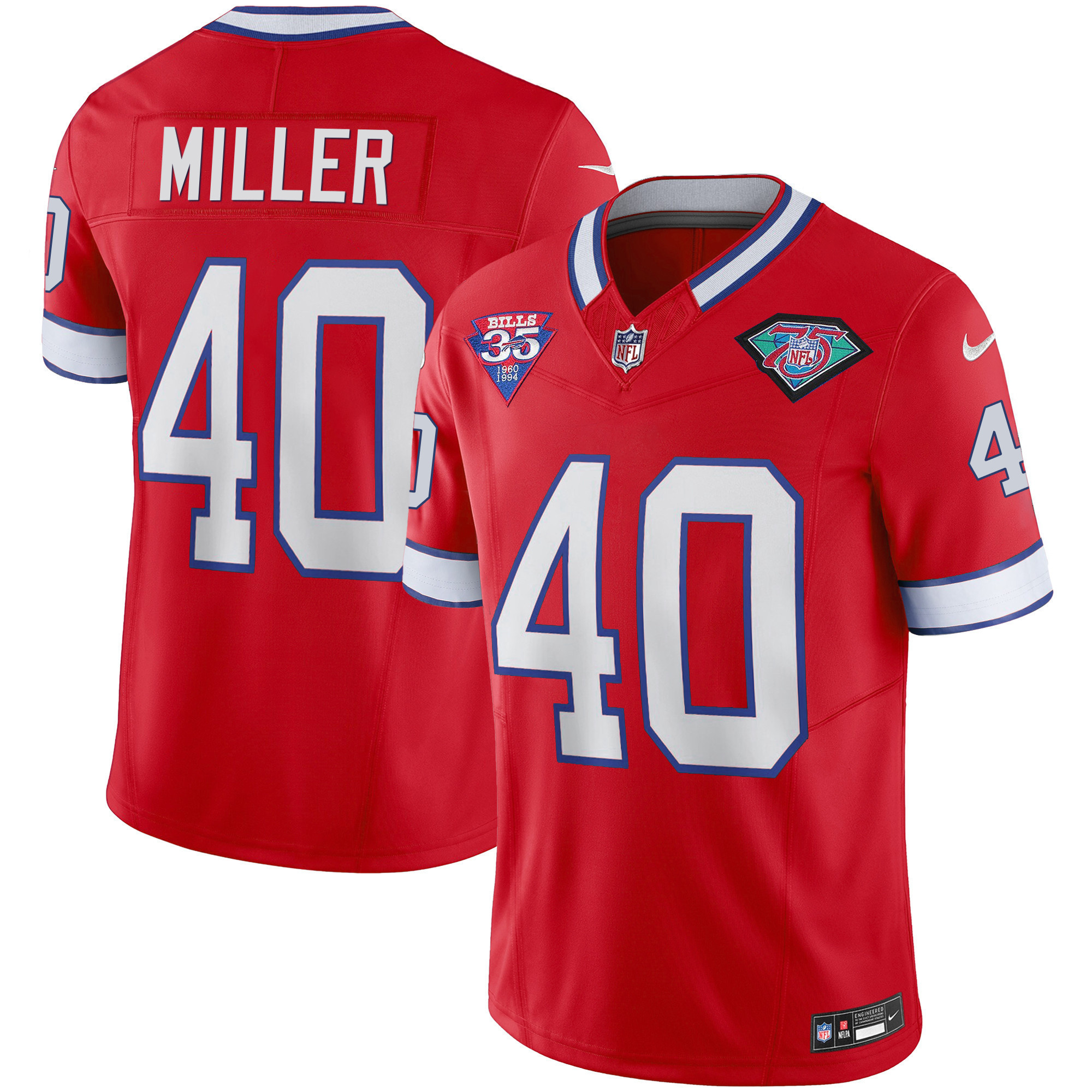 Von Miller Youth's Buffalo Bills 1994 Throwback Vapor Red Jersey - All Stitched 