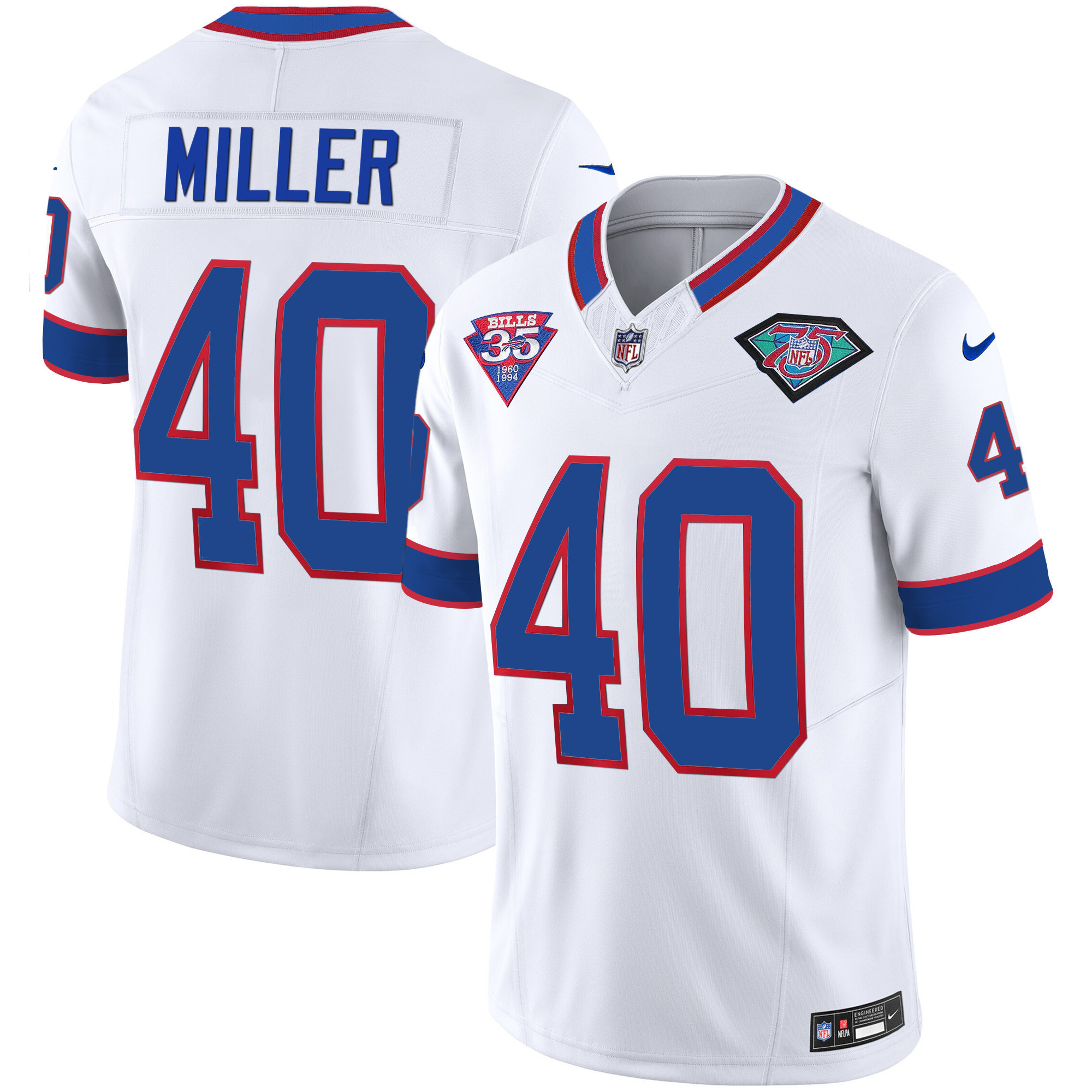 Von Miller Youth's Buffalo Bills 1994 Throwback Vapor White Jersey - All Stitched 