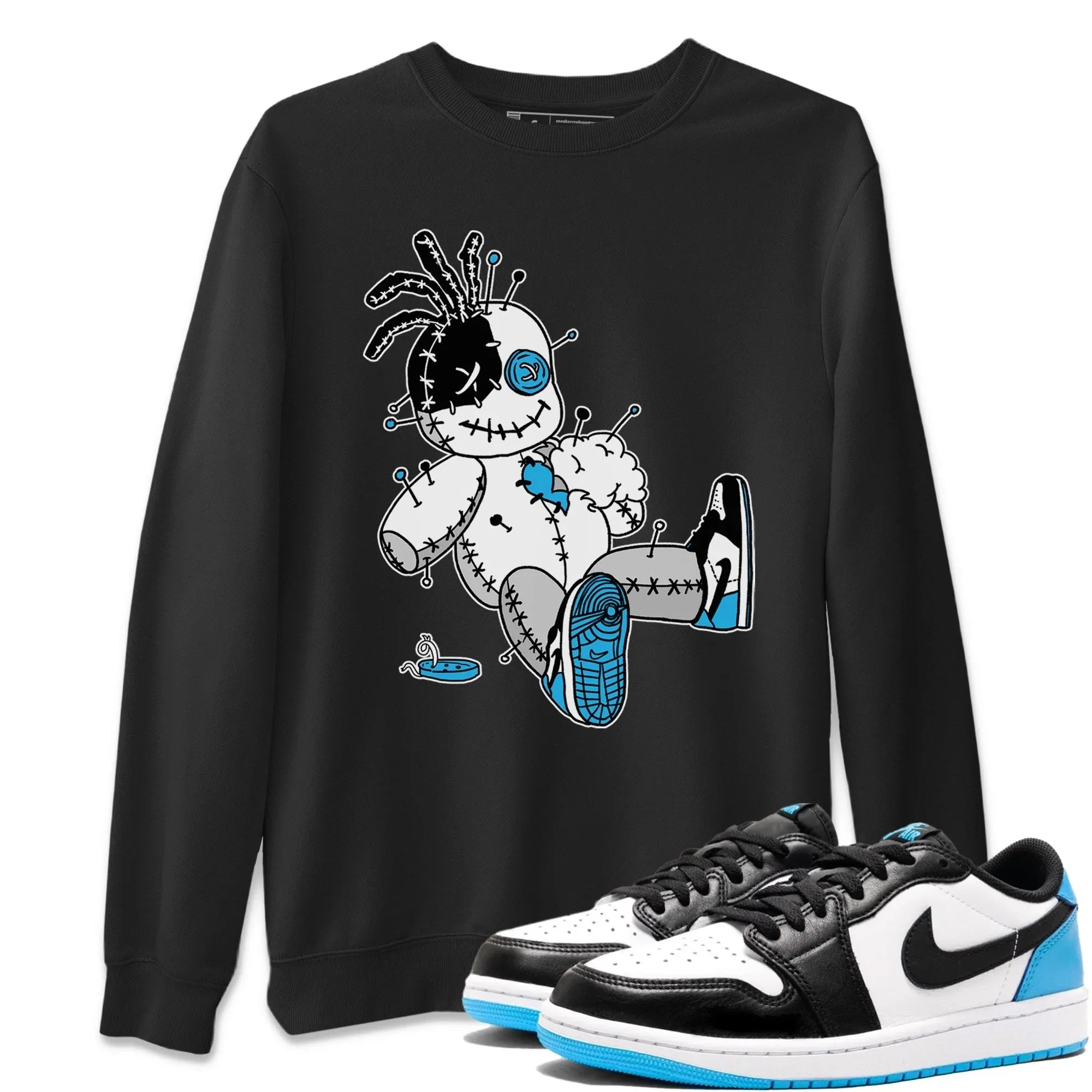 Voodoo Doll Unisex Sweater – Air Jordan 1 Powder Blue, Sneakers Matching Sweater