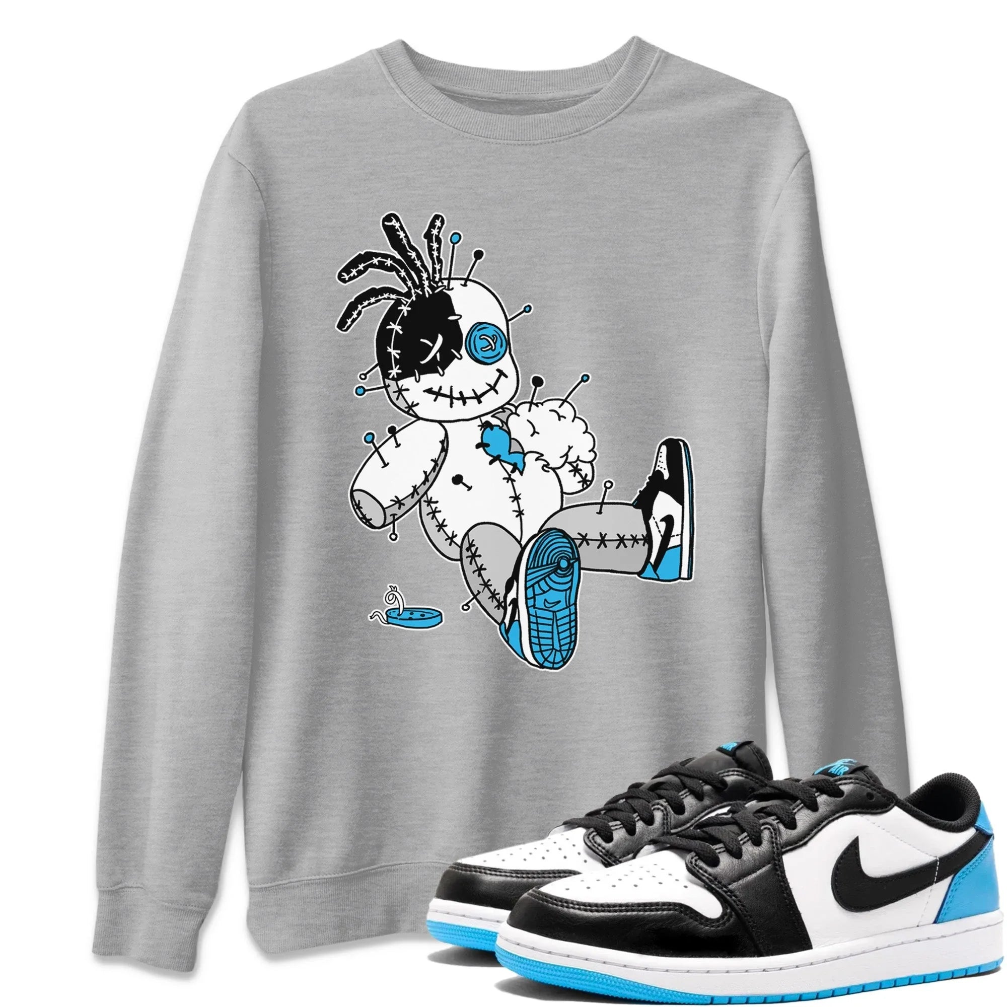 Voodoo Doll Unisex Sweater – Air Jordan 1 Powder Blue, Sneakers Matching Sweater