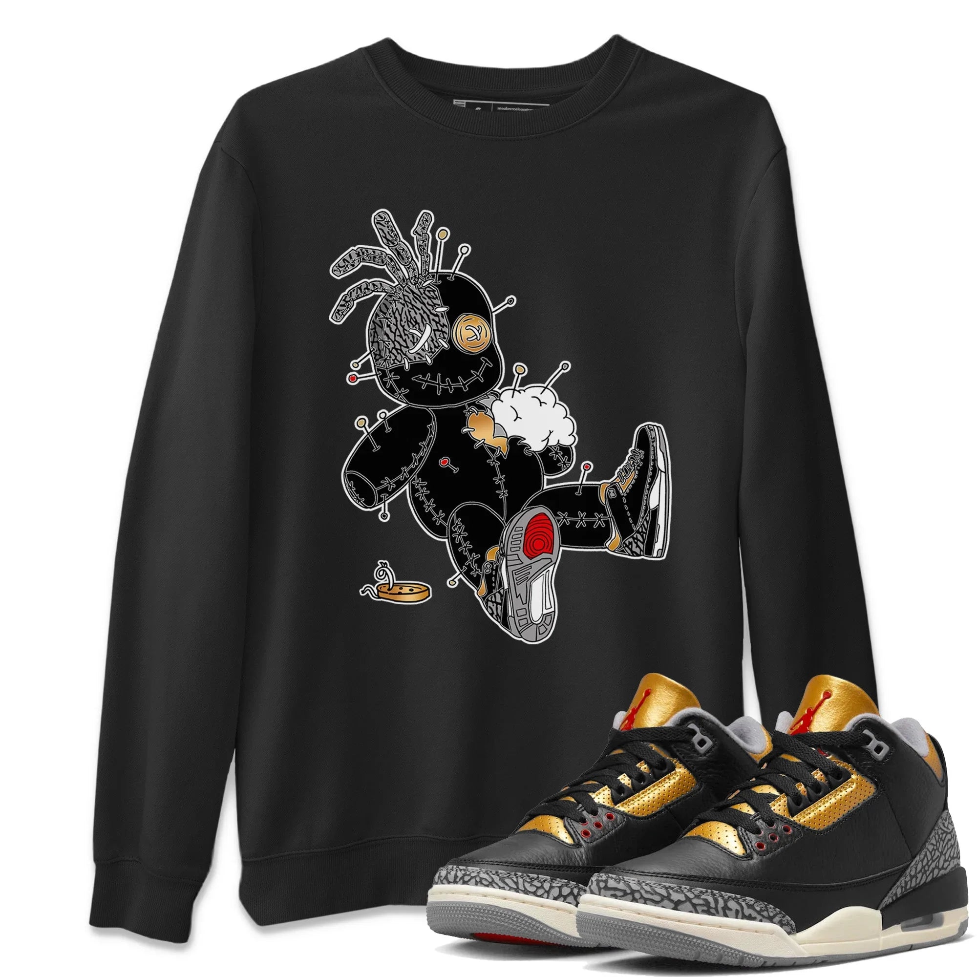 Voodoo Doll Unisex Sweater – Air Jordan 3 Black Gold, Sneakers Matching Sweater