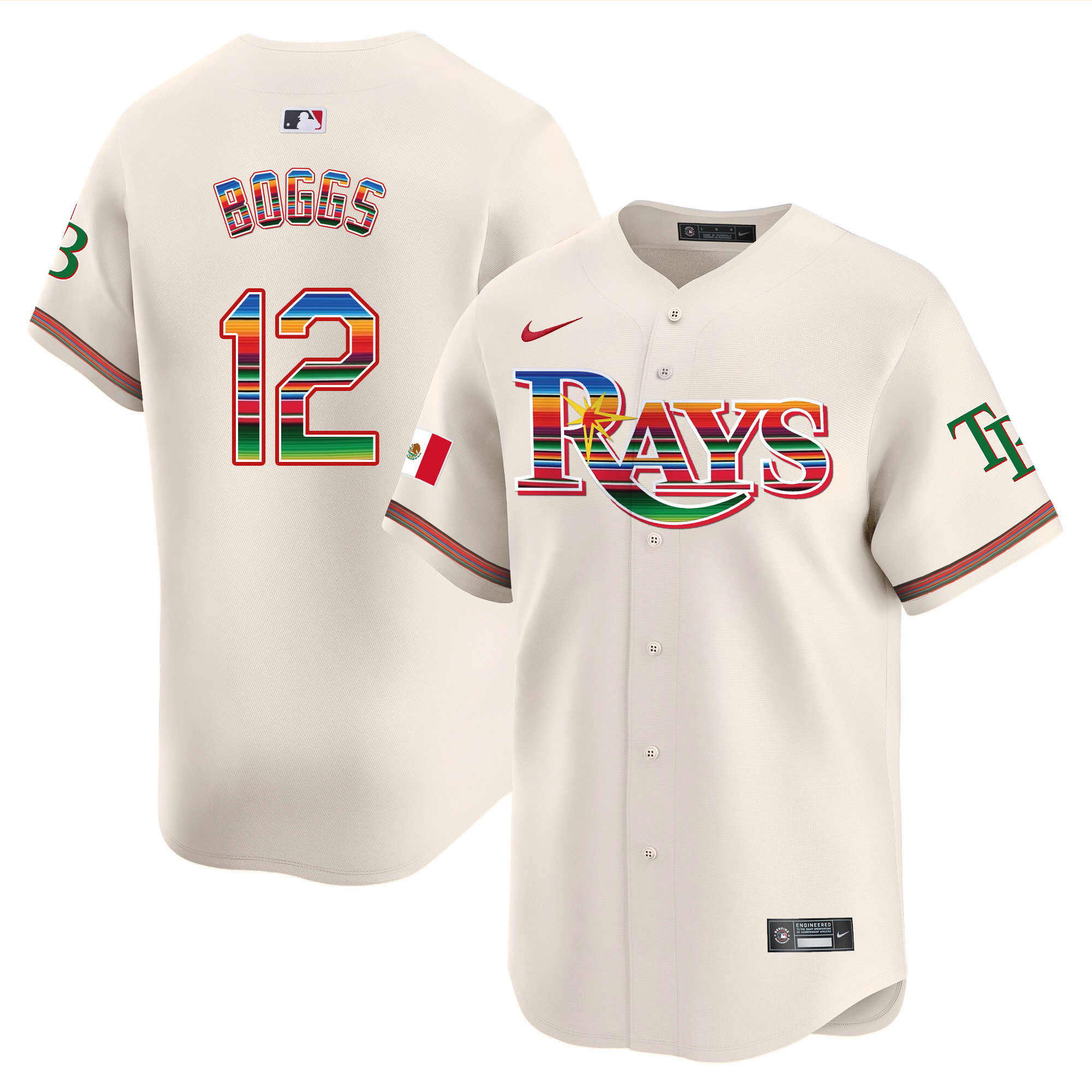 Wade Boggs Men's Tampa Bay Rays Mexico Vapor Premier Limited Cream Jersey - All Stitched