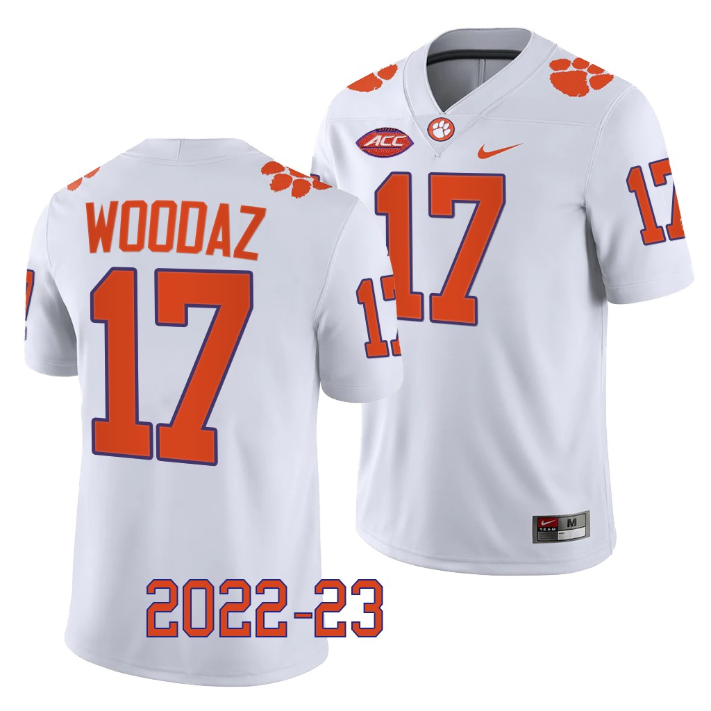Wade Woodaz Clemson Tigers #17 White Jersey 2022-23 College Men's Game Uniform