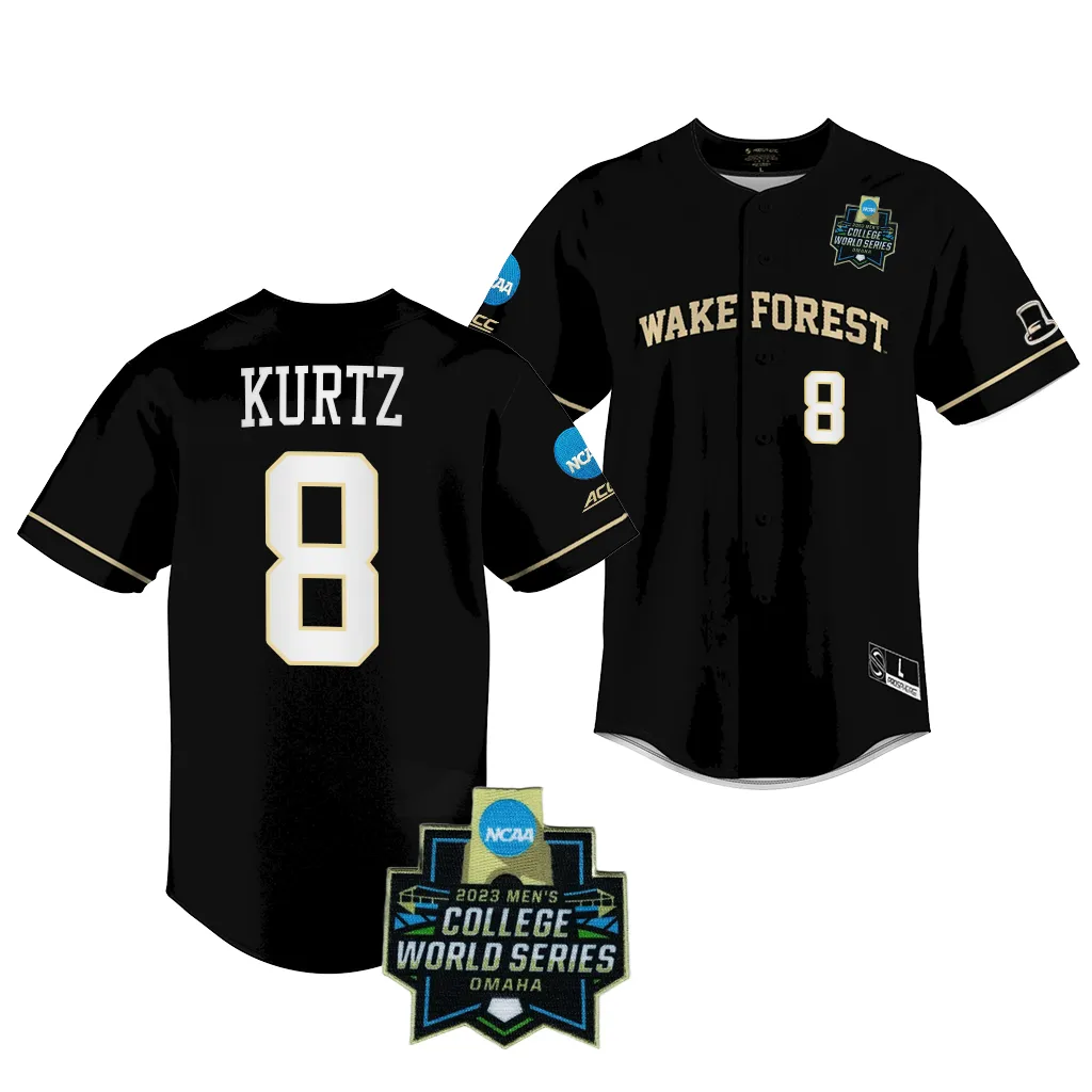Wake Forest Demon Deacons Nick Kurtz 2023 College World Series Black #8 Jersey NCAA
