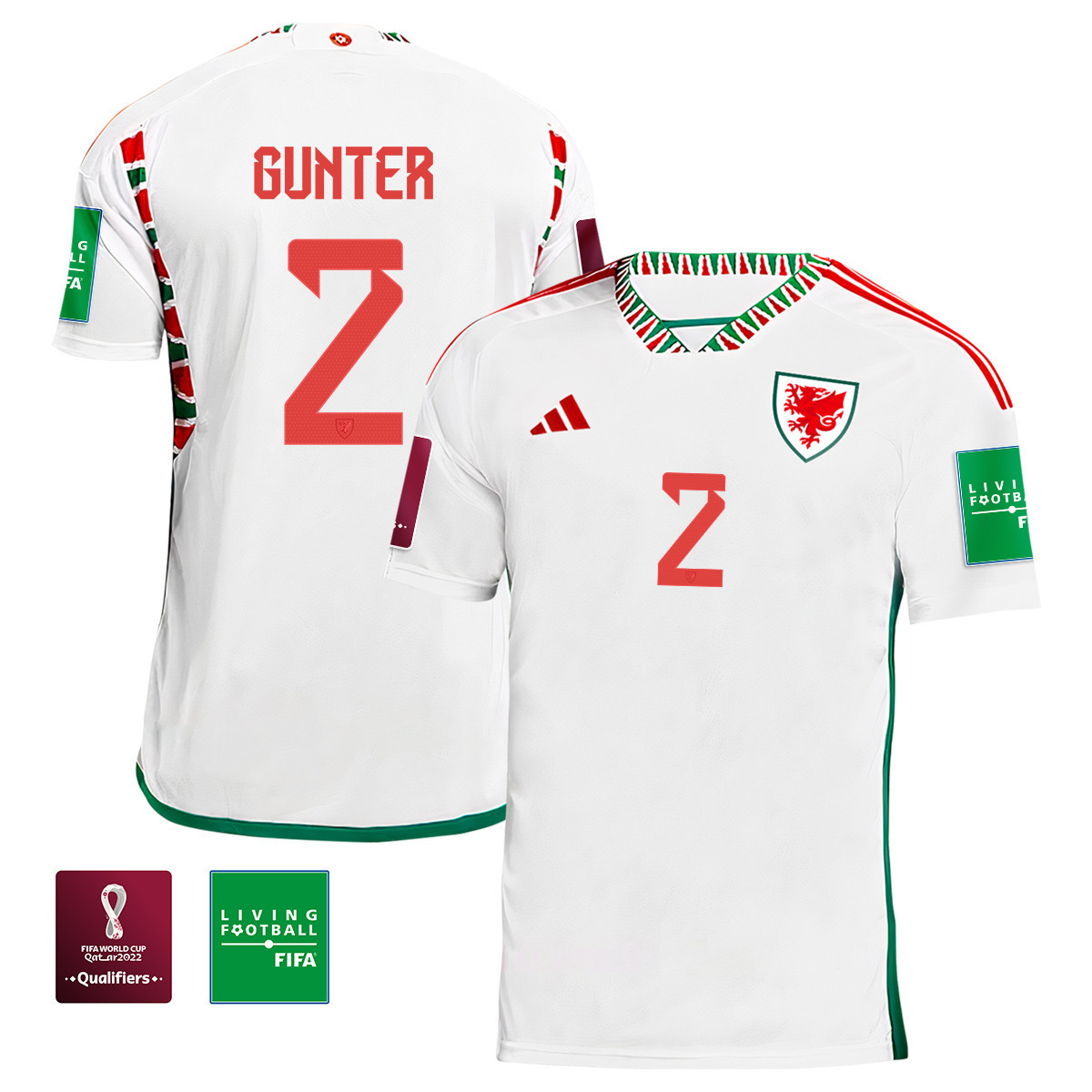 Wales National Team Chris Gunter 2 FIFA World Cup Qatar 2022 Patch Men Soccer Jersey – Away