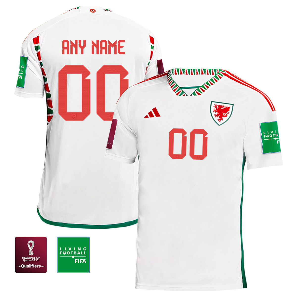 Wales National Team Custom 00 FIFA World Cup Qatar 2022 Patch Men Soccer Jersey – Away