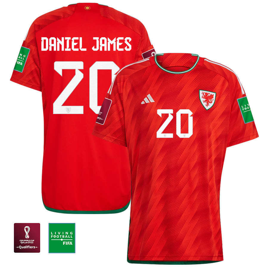 Wales National Team FIFA World Cup Qatar 2022 Patch Daniel James 20 – Home Men Soccer Jersey