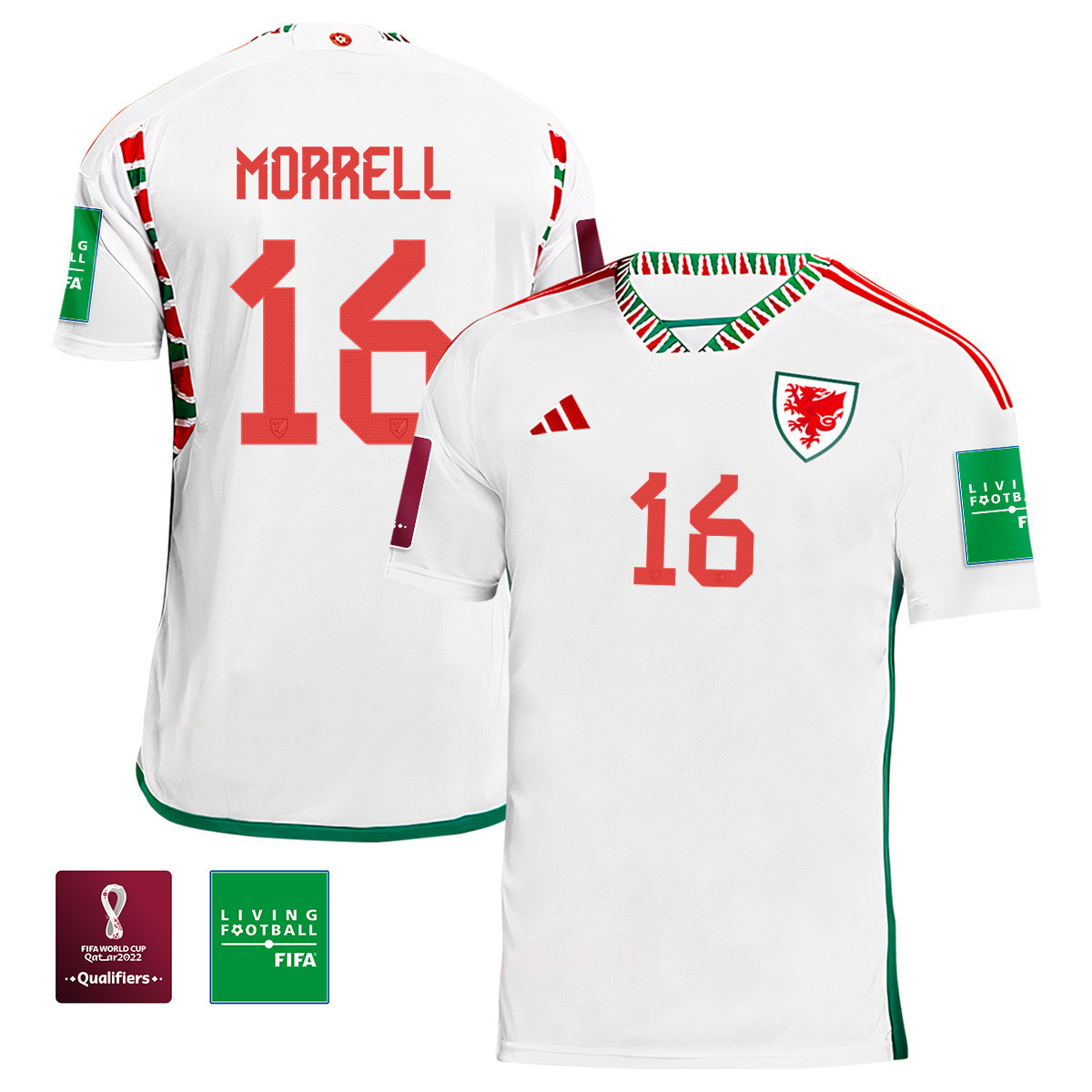 Wales National Team Joe Morrell 16 FIFA World Cup Qatar 2022 Patch Men Soccer Jersey – Away