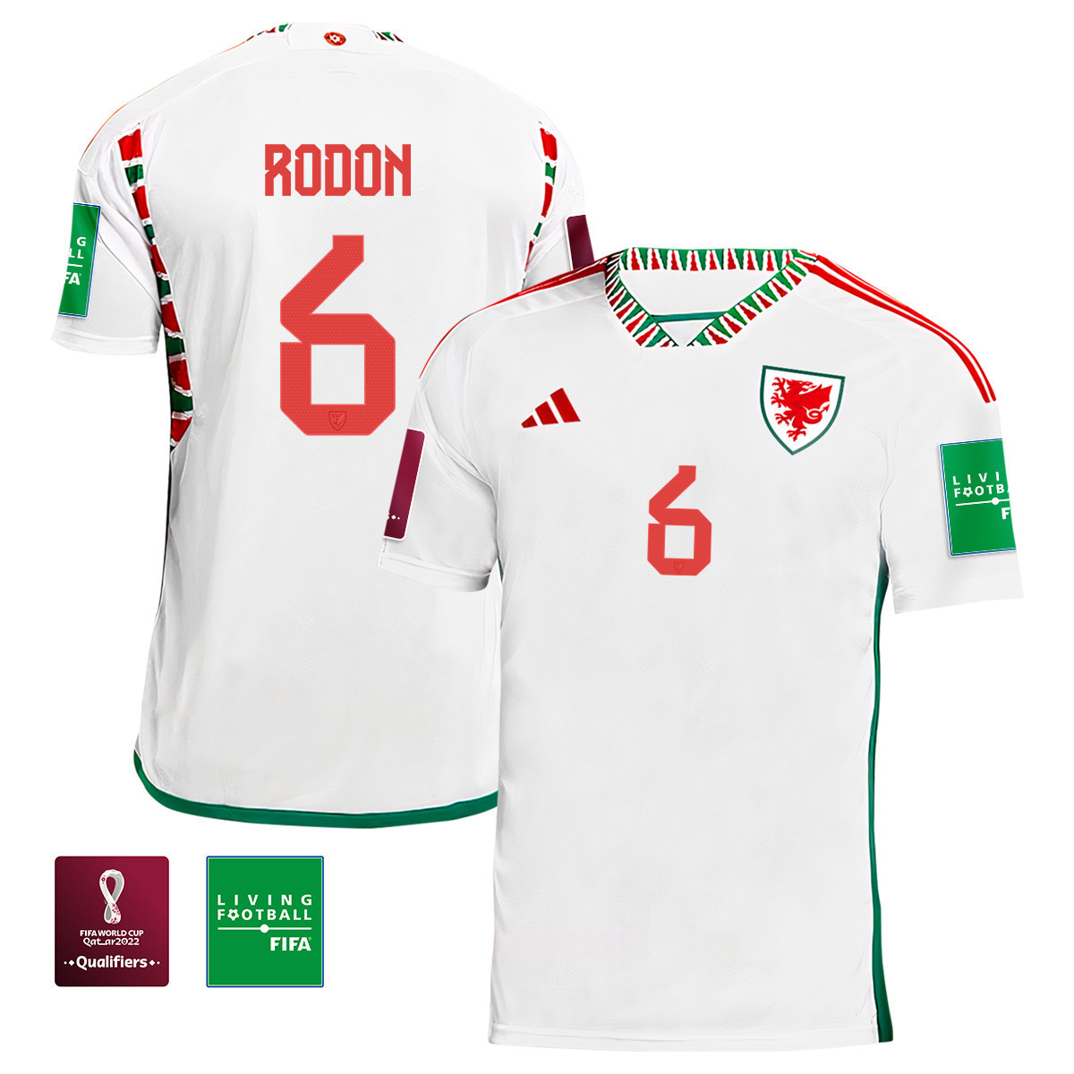 Wales National Team Joe Rodon 6 FIFA World Cup Qatar 2022 Patch Men Soccer Jersey – Away