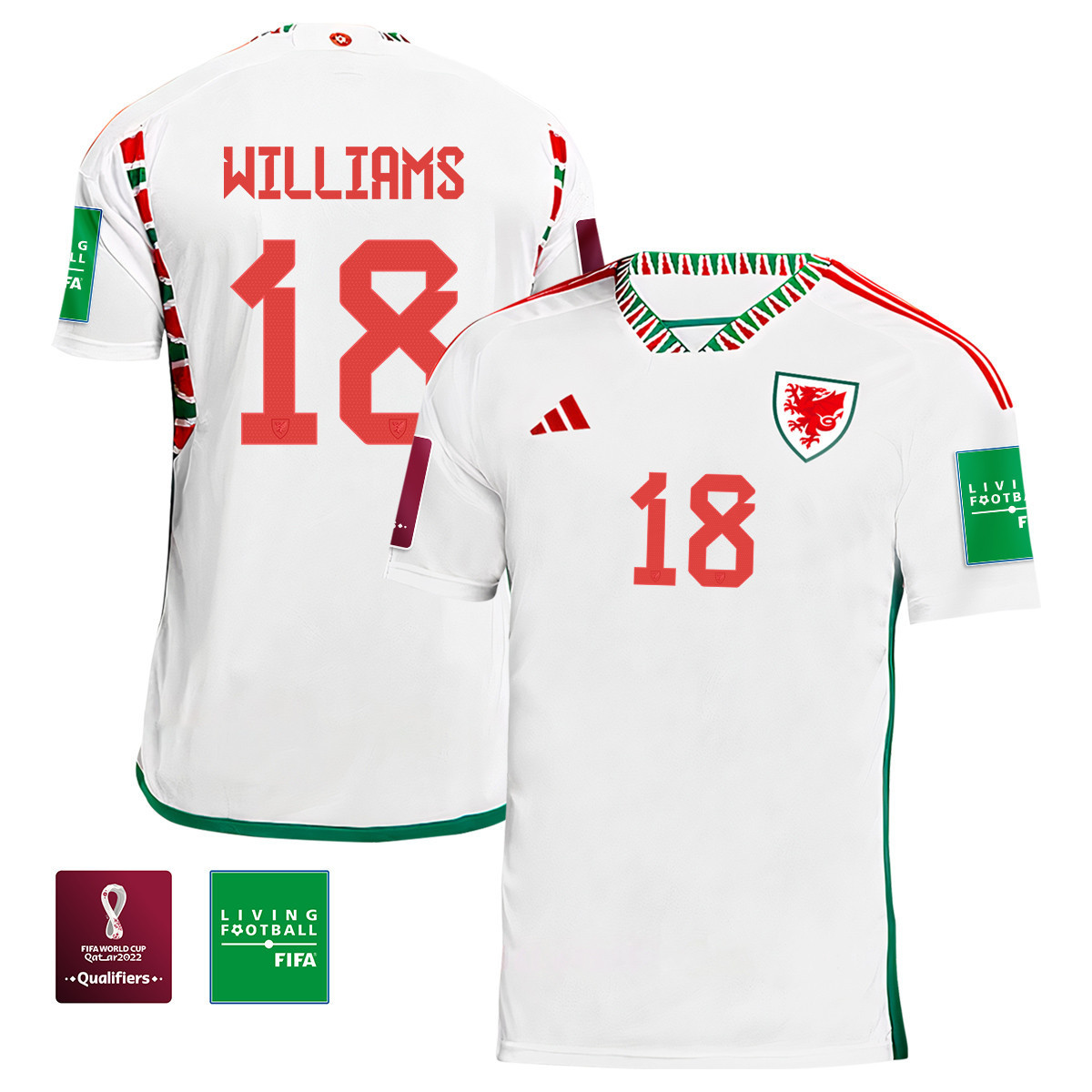 Wales National Team Jonny Williams 18 FIFA World Cup Qatar 2022 Patch Men Soccer Jersey – Away