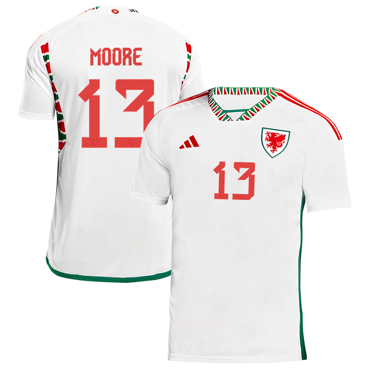 Wales National Team Kieffer Moore 13 Qatar World Cup 2022-23 – Away Soccer Jersey