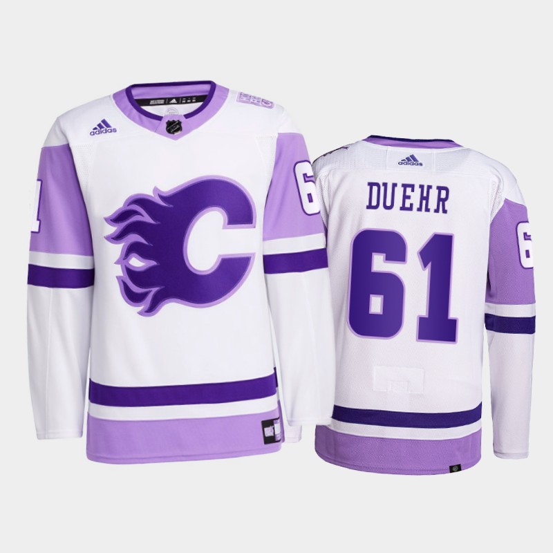 Walker Duehr #61 Calgary Flames 2021 FightsCancer White Primegreen Jersey