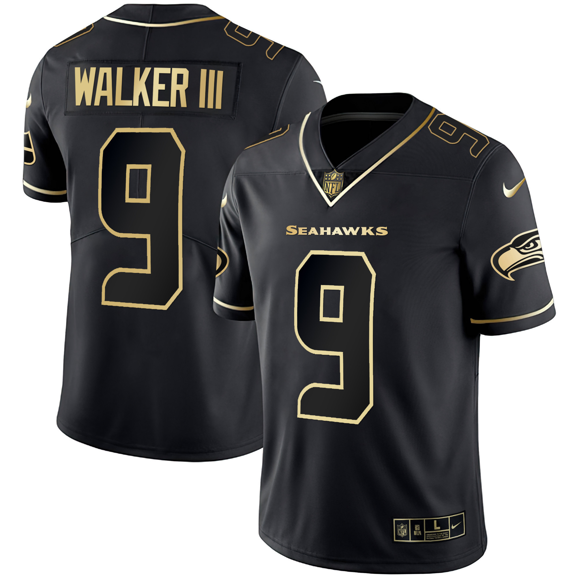 Walker III Men's Seattle Seahawks Gold Player Black Gold Jersey - All Stitched 