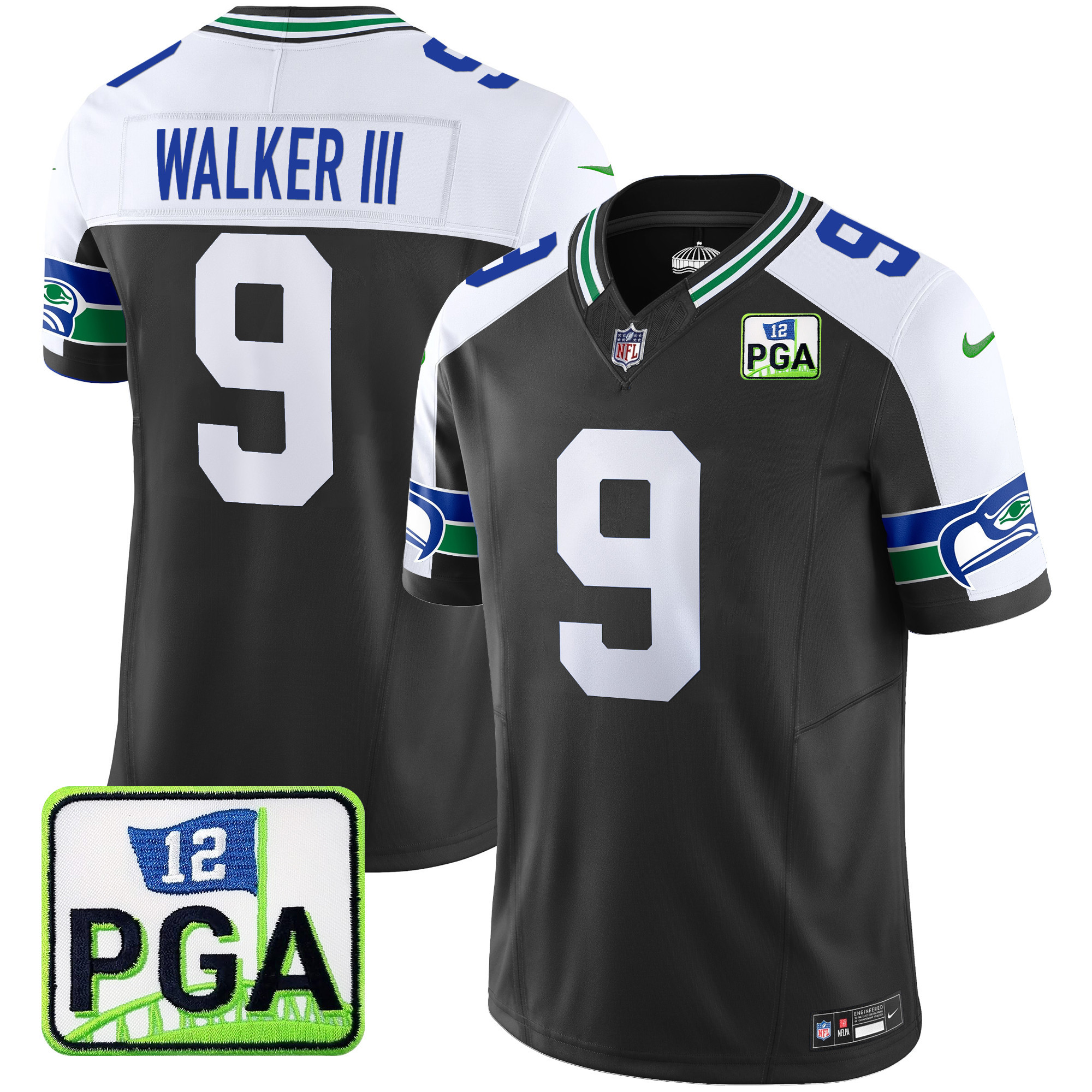 Walker III Men's Seattle Seahawks PGA Patch Vapor Limited Black Alternate Jersey - All Stitched 