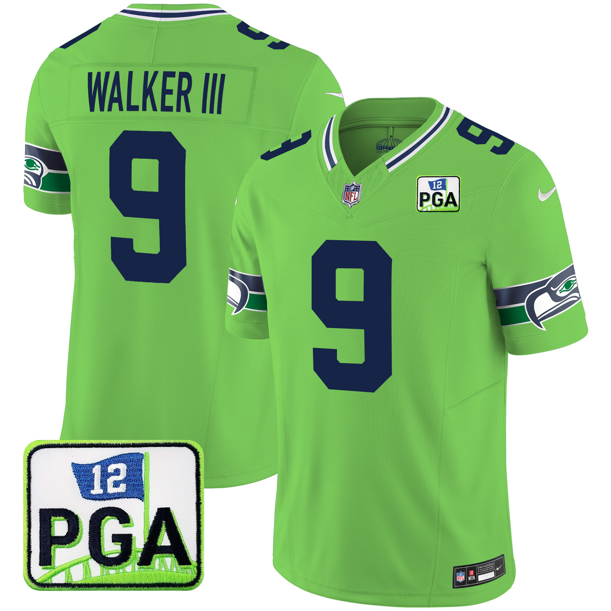 Walker III Men's Seattle Seahawks PGA Patch Vapor Limited Green Jersey - All Stitched 