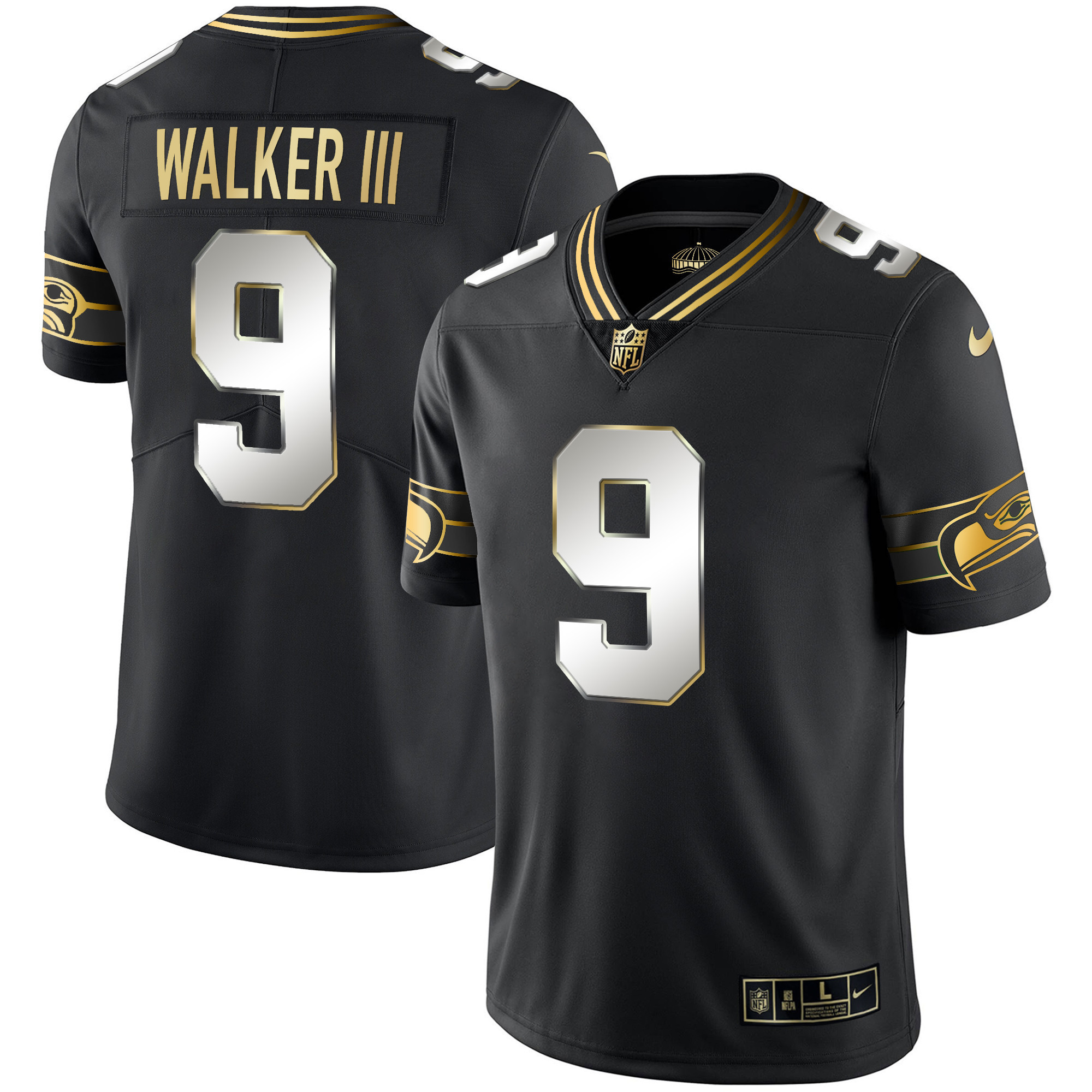 Walker III Men's Seattle Seahawks Throwback & Gold Black Limited Jersey - All Stitched 
