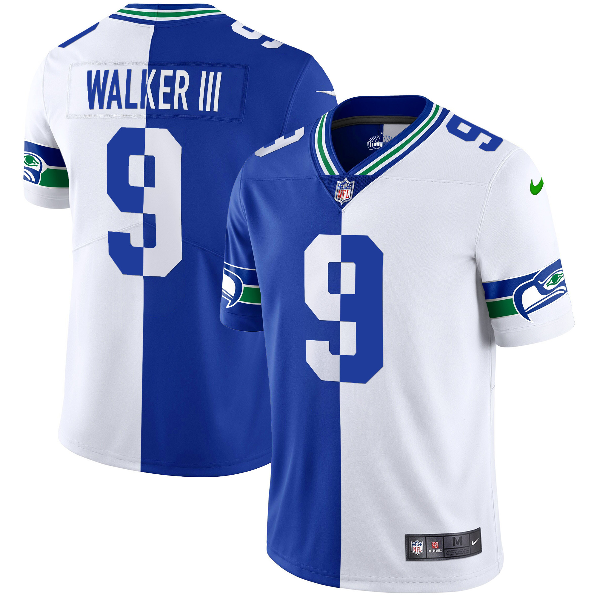 Walker III Men's Seattle Seahawks Throwback & Gold Split Jersey - All Stitched 