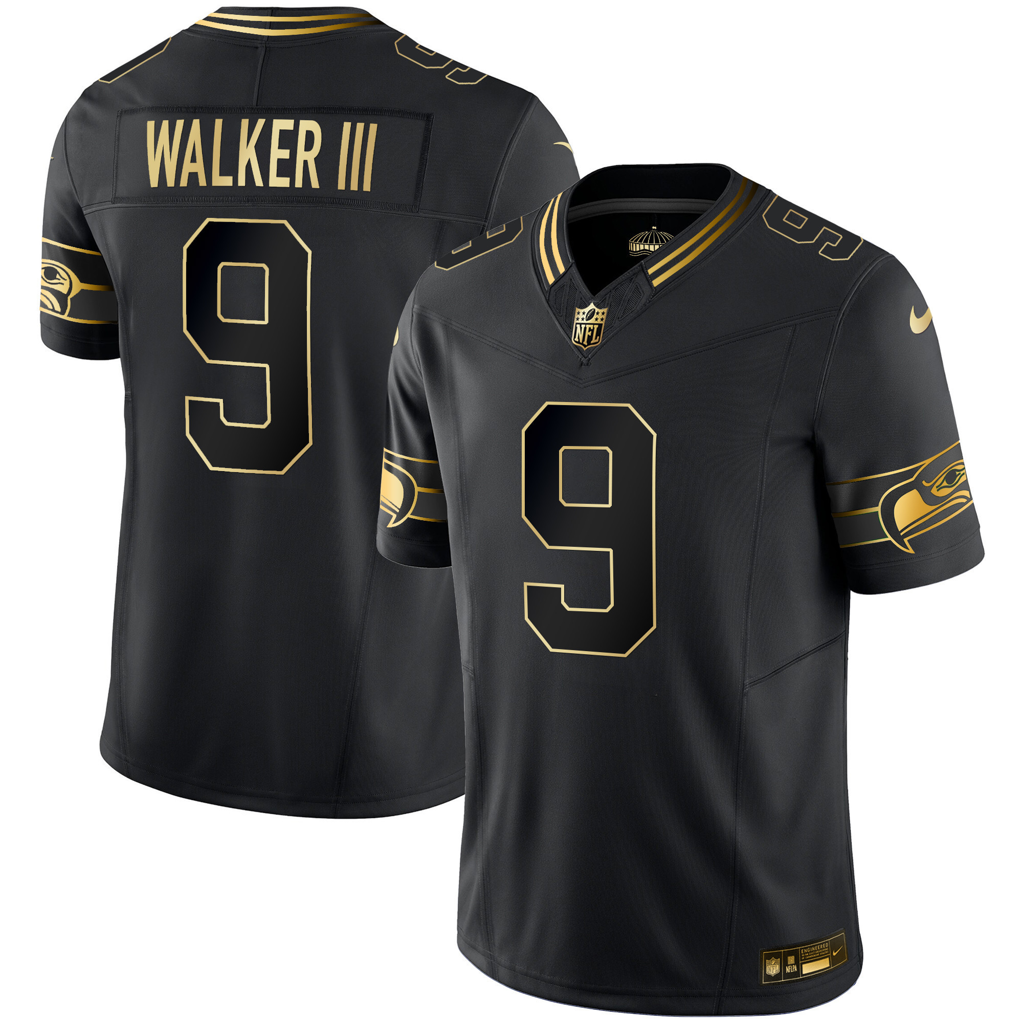 Walker III Men's Seattle Seahawks Throwback & Gold Vapor Limited Black Gold Jersey - All Stitched 
