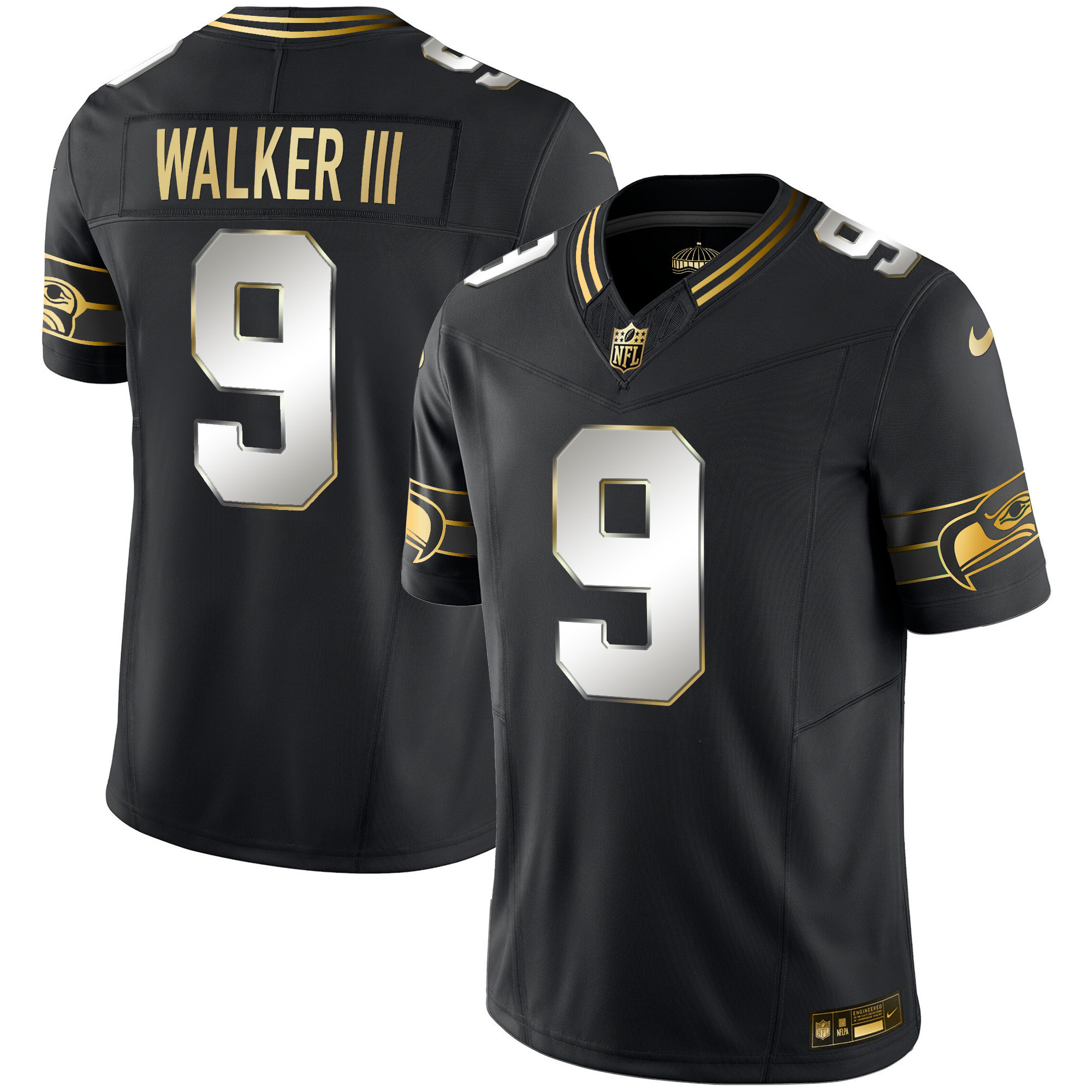 Walker III Men's Seattle Seahawks Throwback & Gold Vapor Limited Black Limited Jersey - All Stitched 