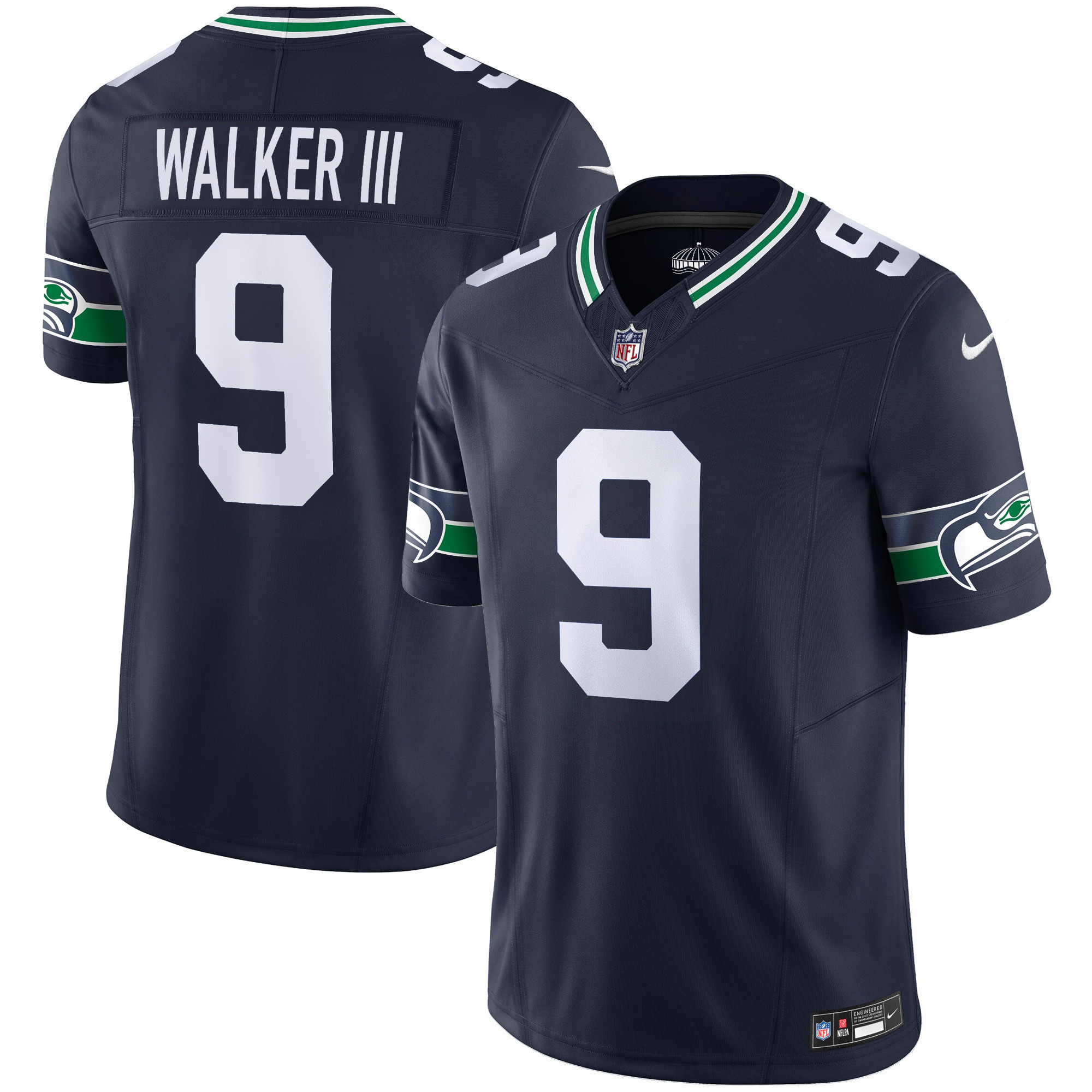 Walker III Men's Seattle Seahawks Throwback & Gold Vapor Limited Navy Jersey - All Stitched 
