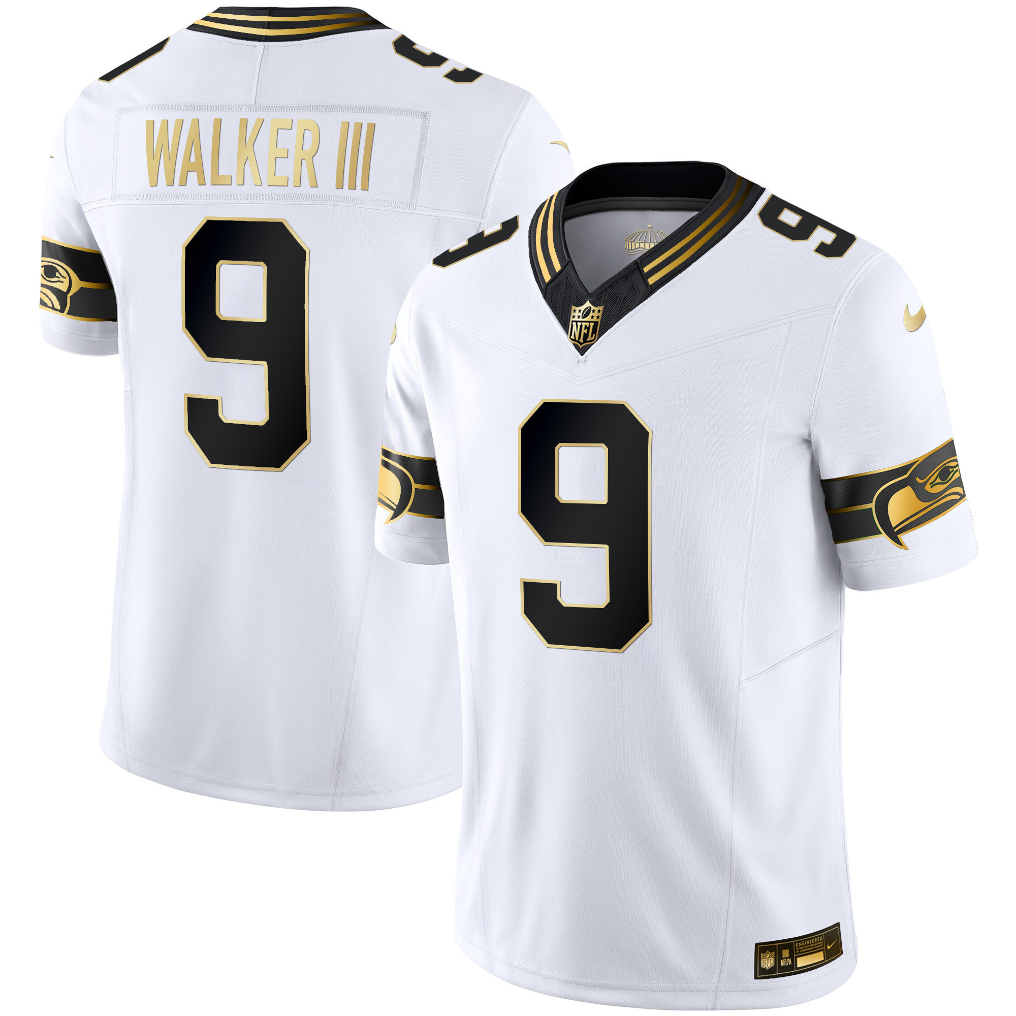 Walker III Men's Seattle Seahawks Throwback & Gold Vapor Limited White Gold Jersey - All Stitched 