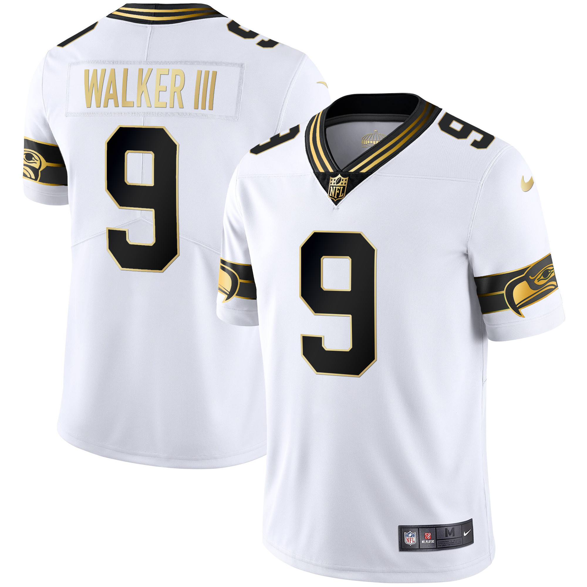 Walker III Men's Seattle Seahawks Throwback & Gold White Gold Jersey - All Stitched 