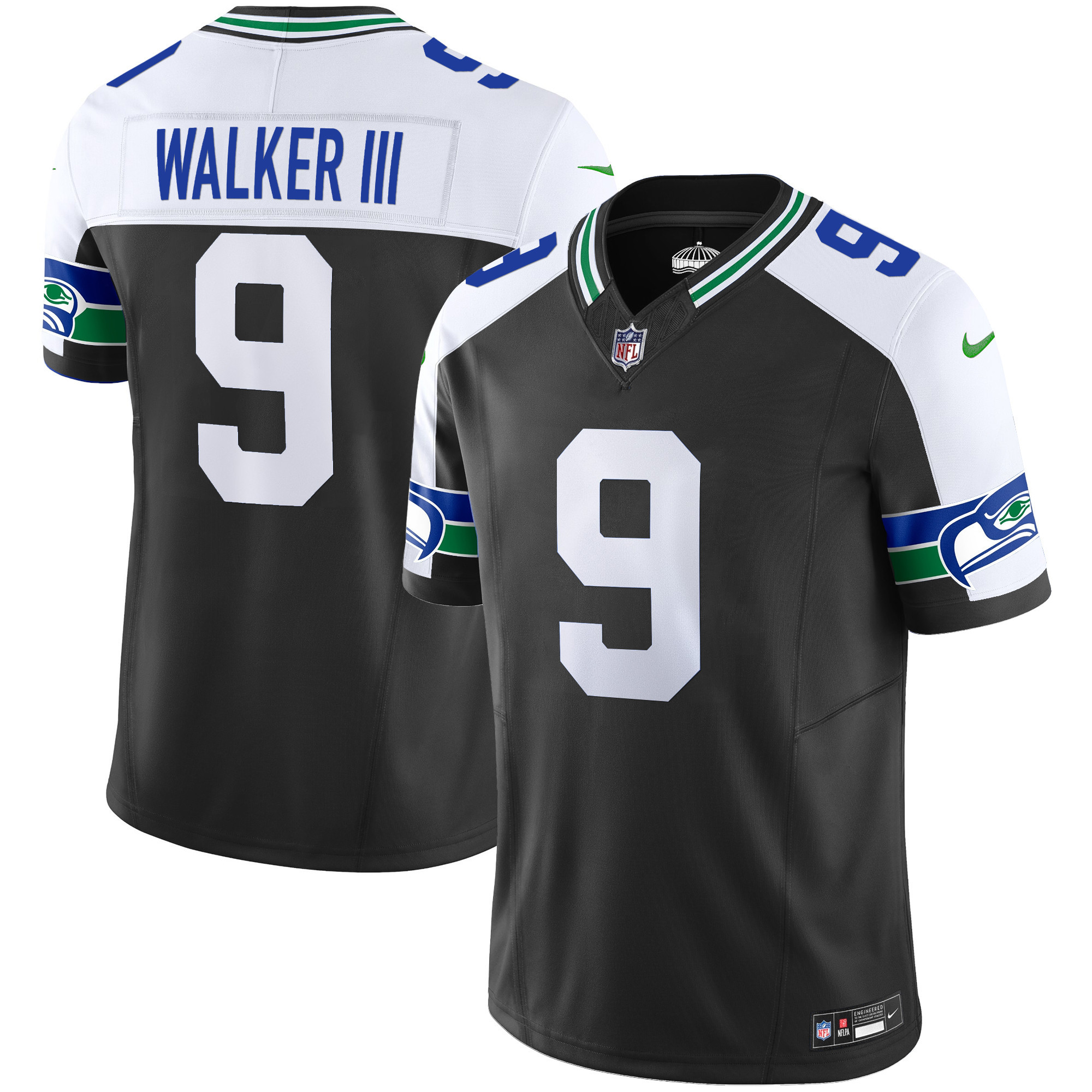 Walker III Men's Seattle Seahawks Throwback Vapor Limited Black Alternate Jersey - All Stitched 