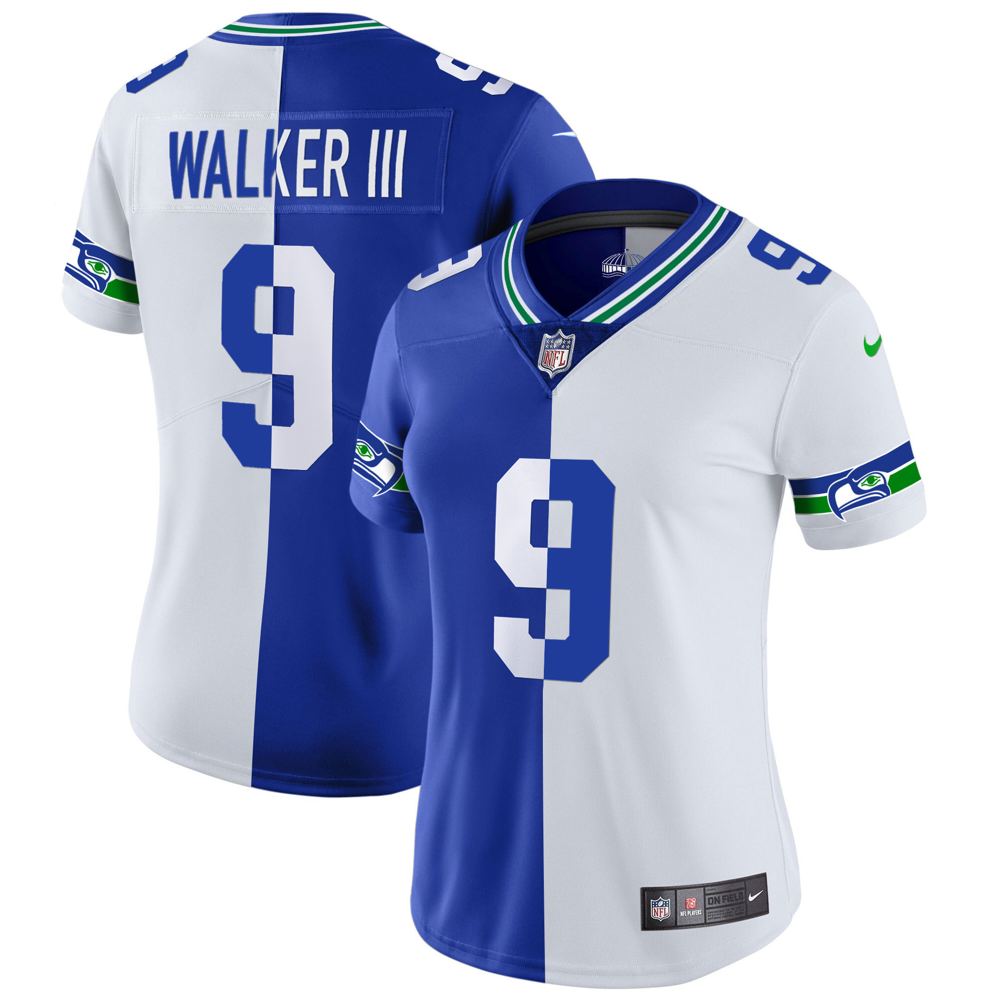 Walker III Women's Seattle Seahawks Throwback & Gold Split Jersey - All Stitched 