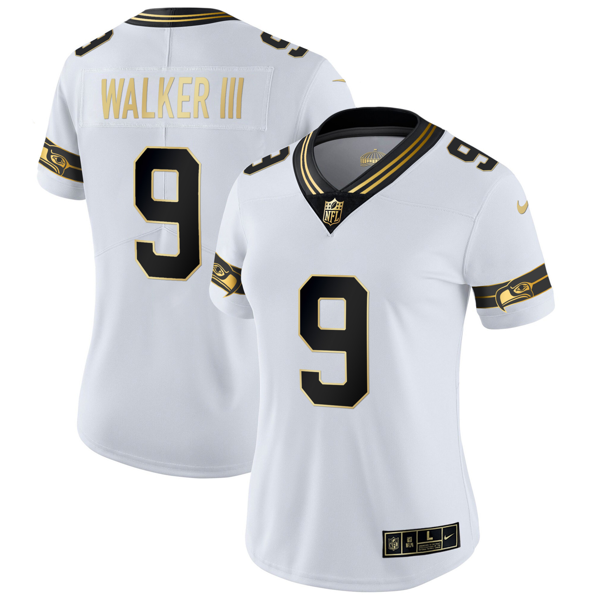 Walker III Women's Seattle Seahawks Throwback & Gold White Gold Jersey - All Stitched 