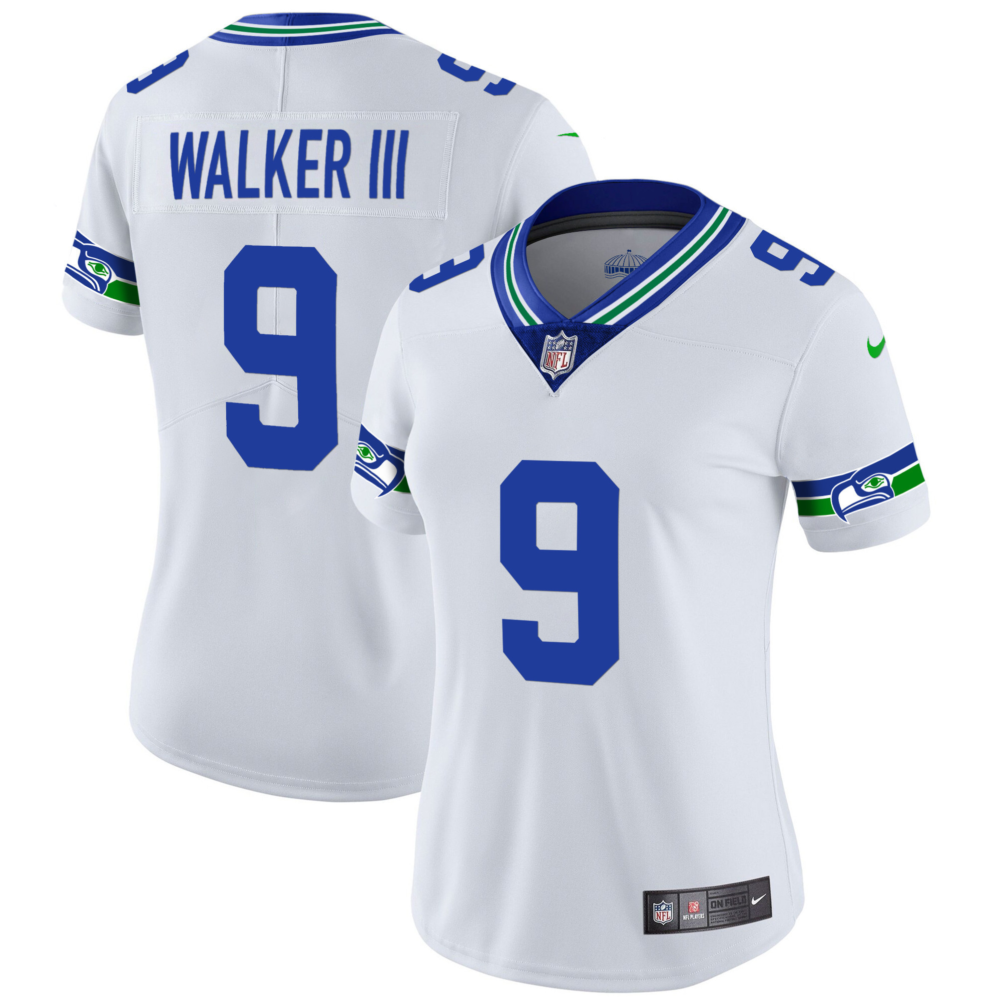 Walker III Women's Seattle Seahawks Throwback & Gold White Jersey - All Stitched 