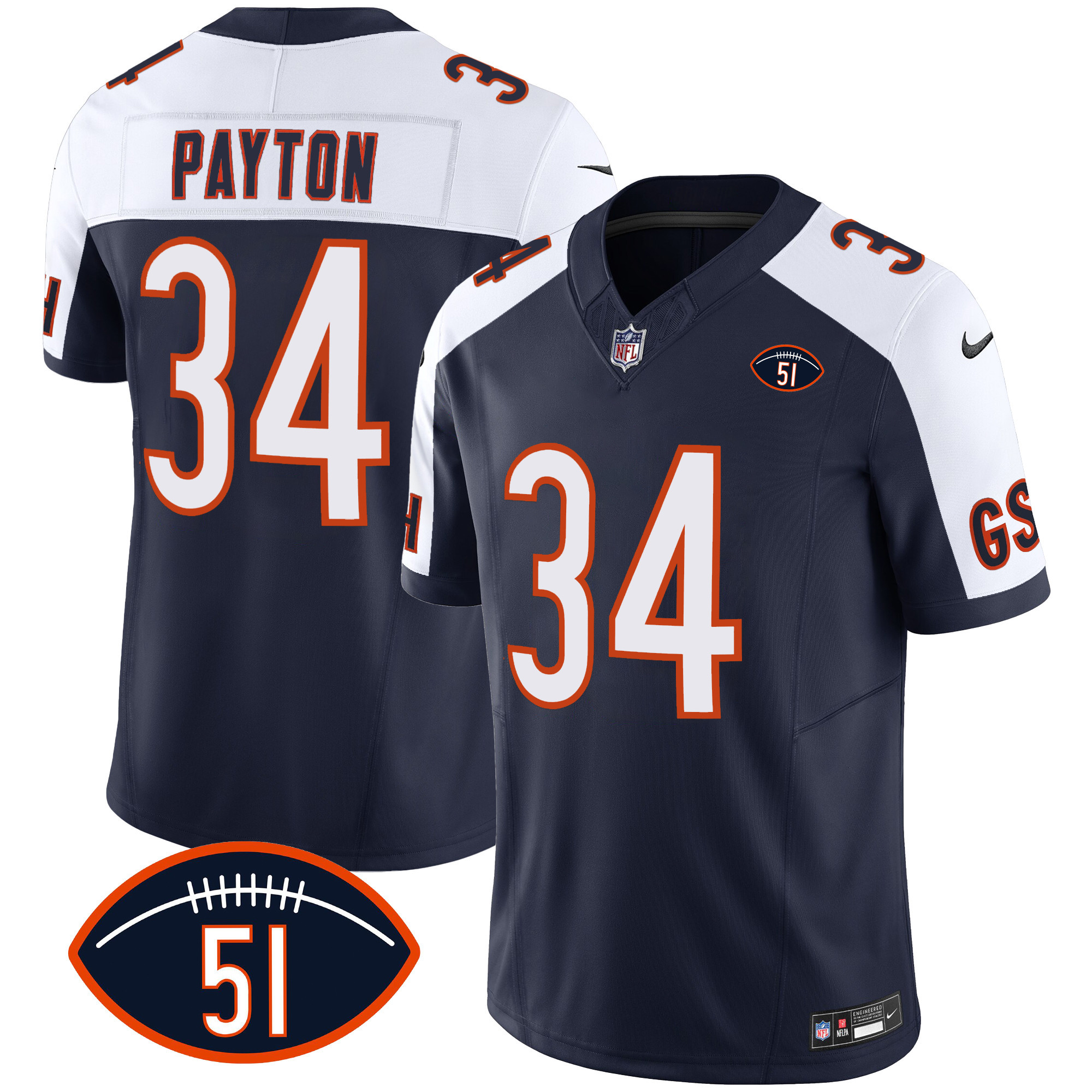 Walter Payton Men's Chicago Bears Dick Butkus Patch GSH Vapor Alternate Jersey - All Stitched 
