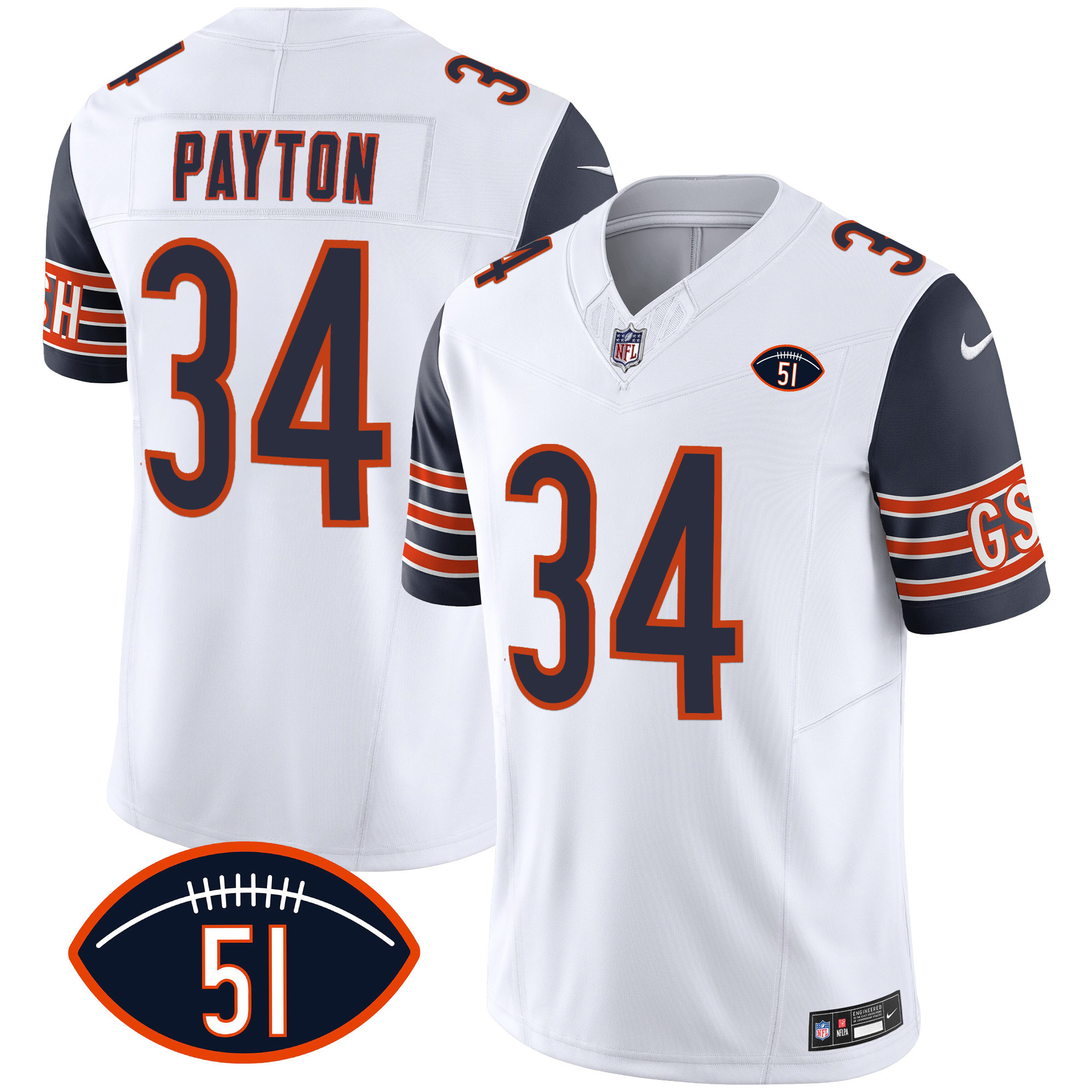 Walter Payton Men's Chicago Bears Dick Butkus Patch GSH Vapor Navy Sleeves Jersey - All Stitched 