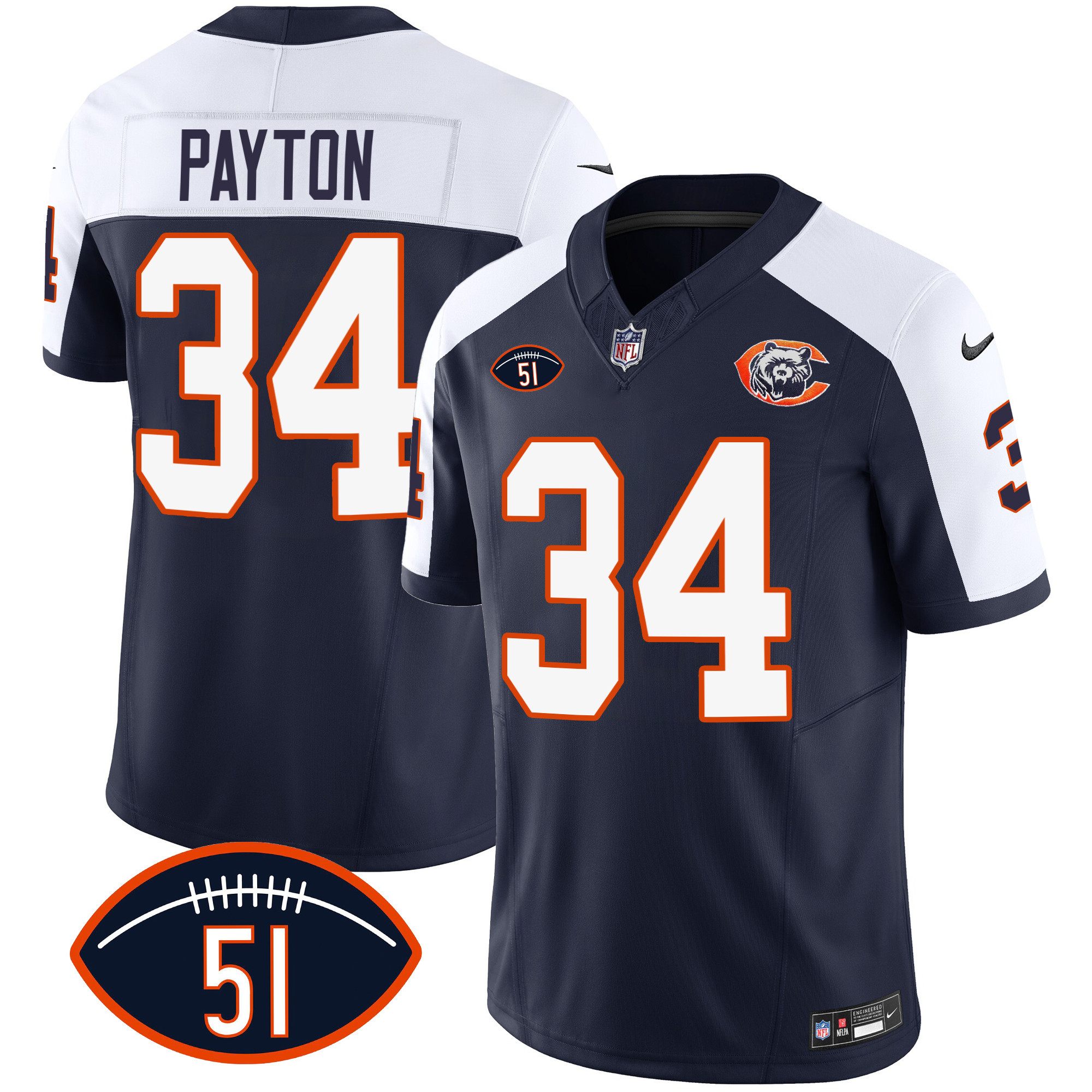 Walter Payton Men's Chicago Bears Throwback Dick Butkus Patch Alternate Jersey - All Stitched 