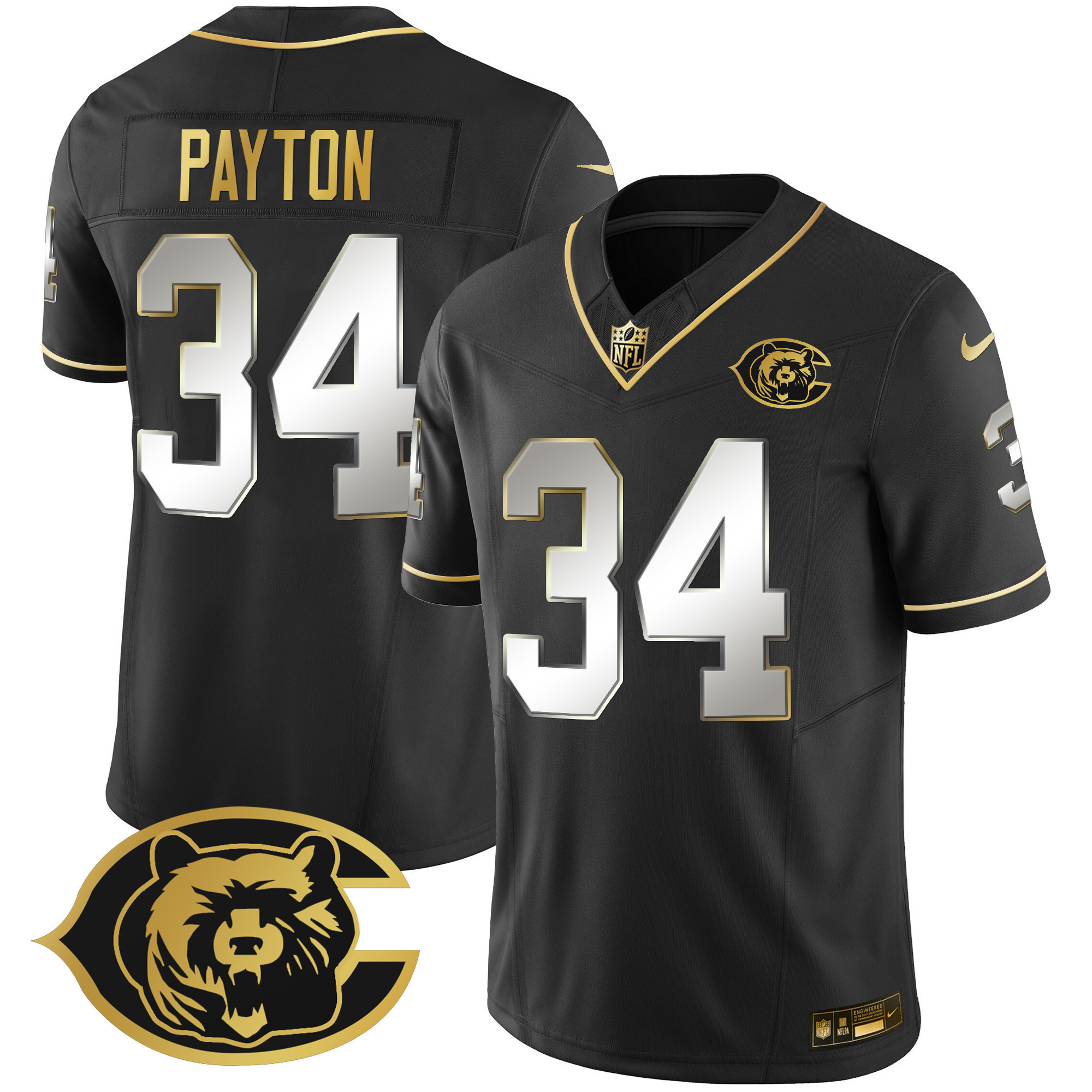 Walter Payton Men's Chicago Bears Throwback Gold Vapor Black Limited Jersey - All Stitched 