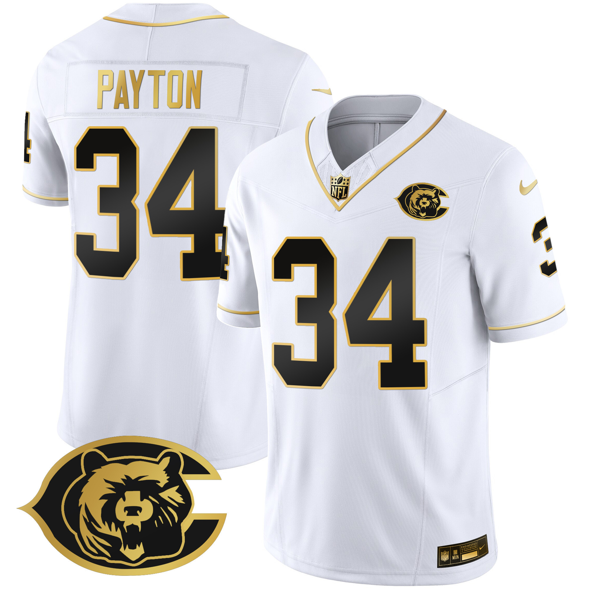 Walter Payton Men's Chicago Bears Throwback Gold Vapor White Gold Jersey - All Stitched 