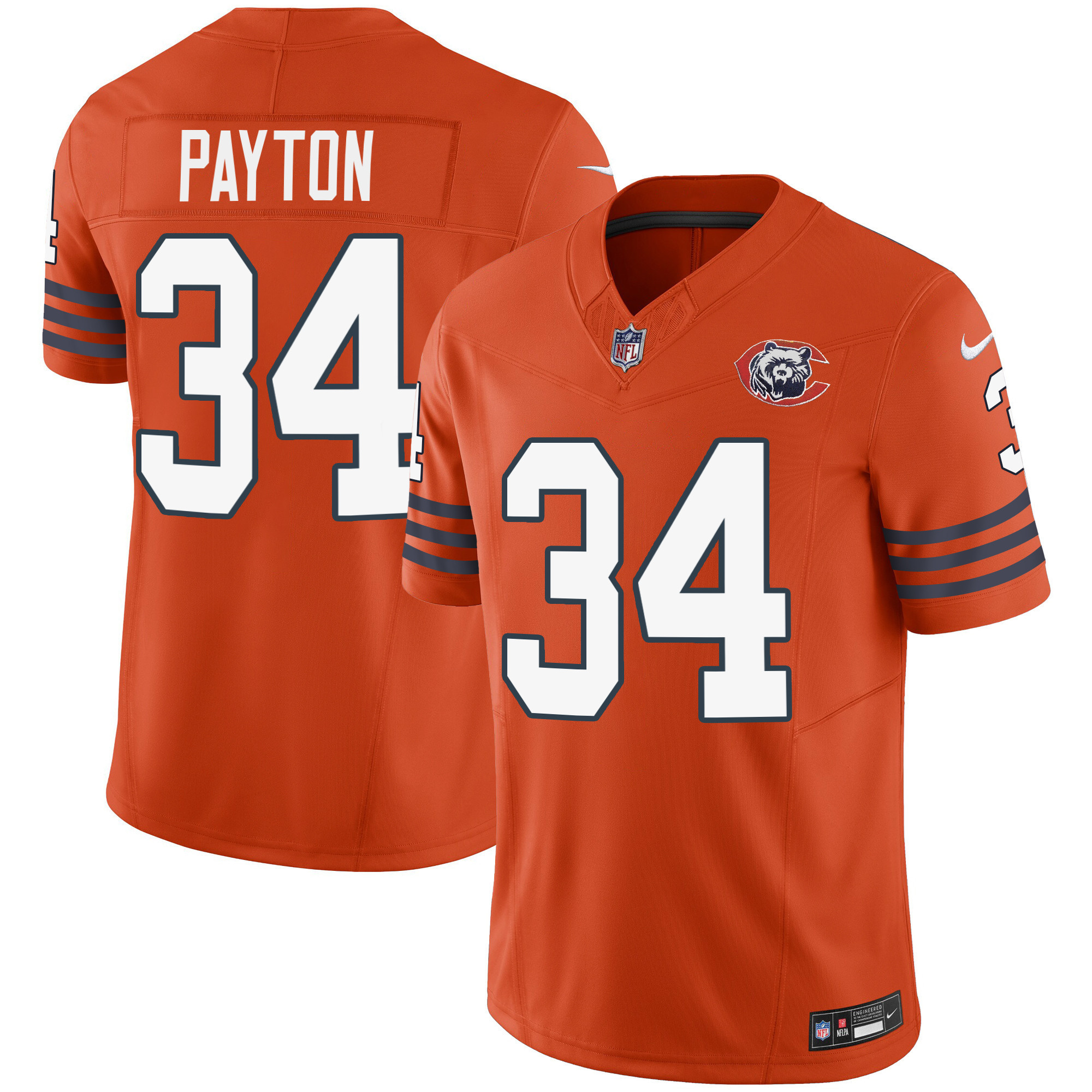 Walter Payton Men's Chicago Bears Throwback Vapor Orange Jersey - All Stitched 