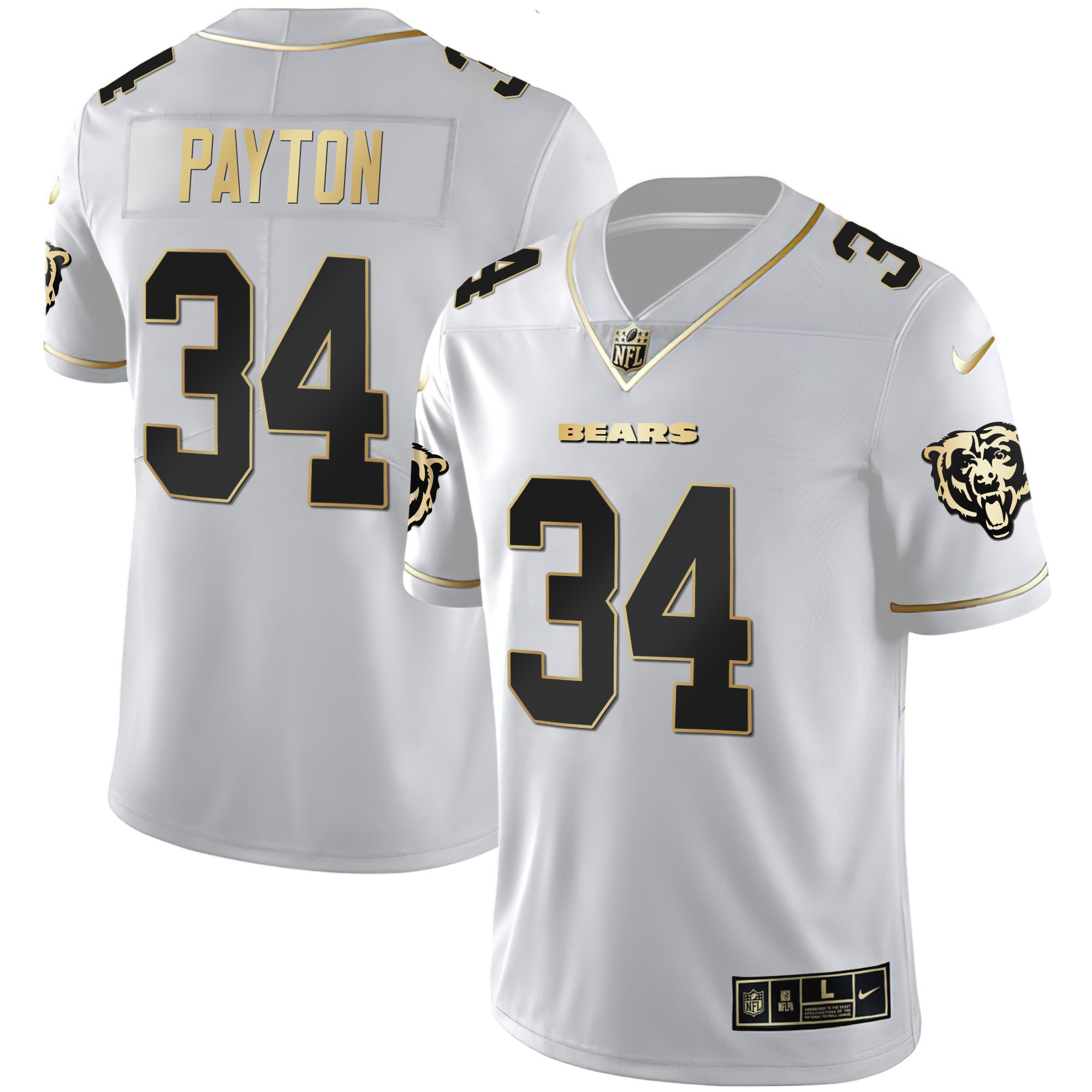 Walter Payton Men's Chicago Bears White Gold & Black Gold White Gold Jersey - All Stitched 